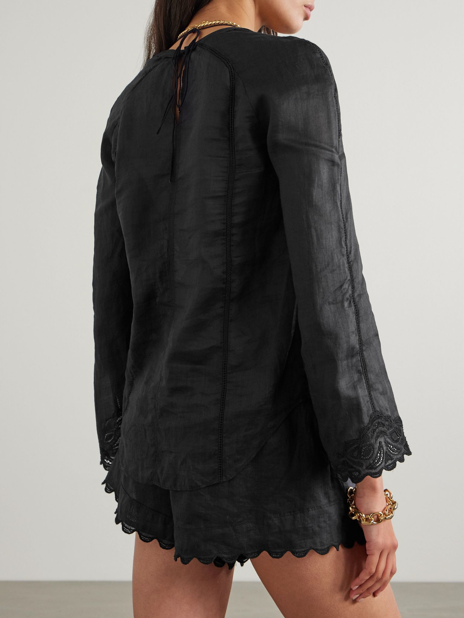 Luna broderie anglaise ramie blouse Black - 4