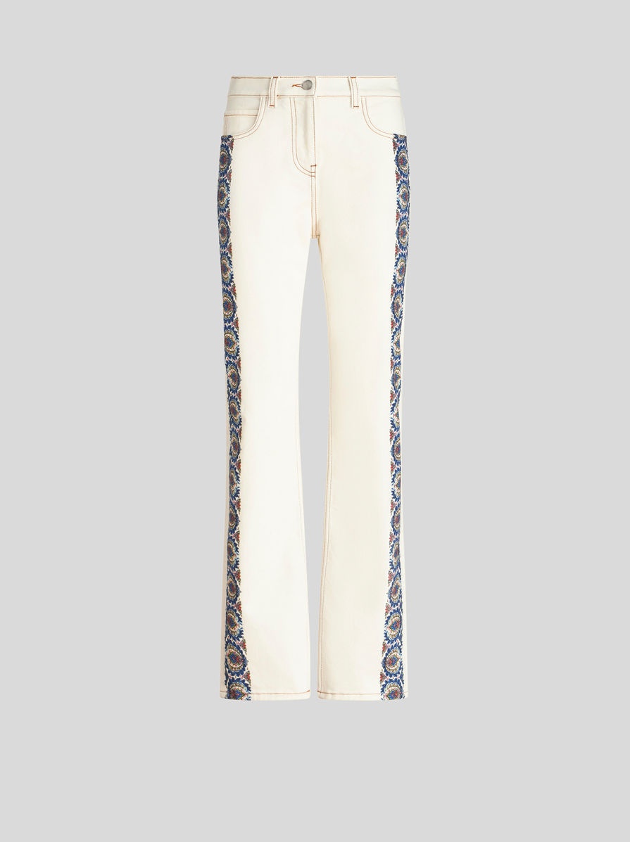 JEANS WITH FLORAL SIDE BANDS - 1