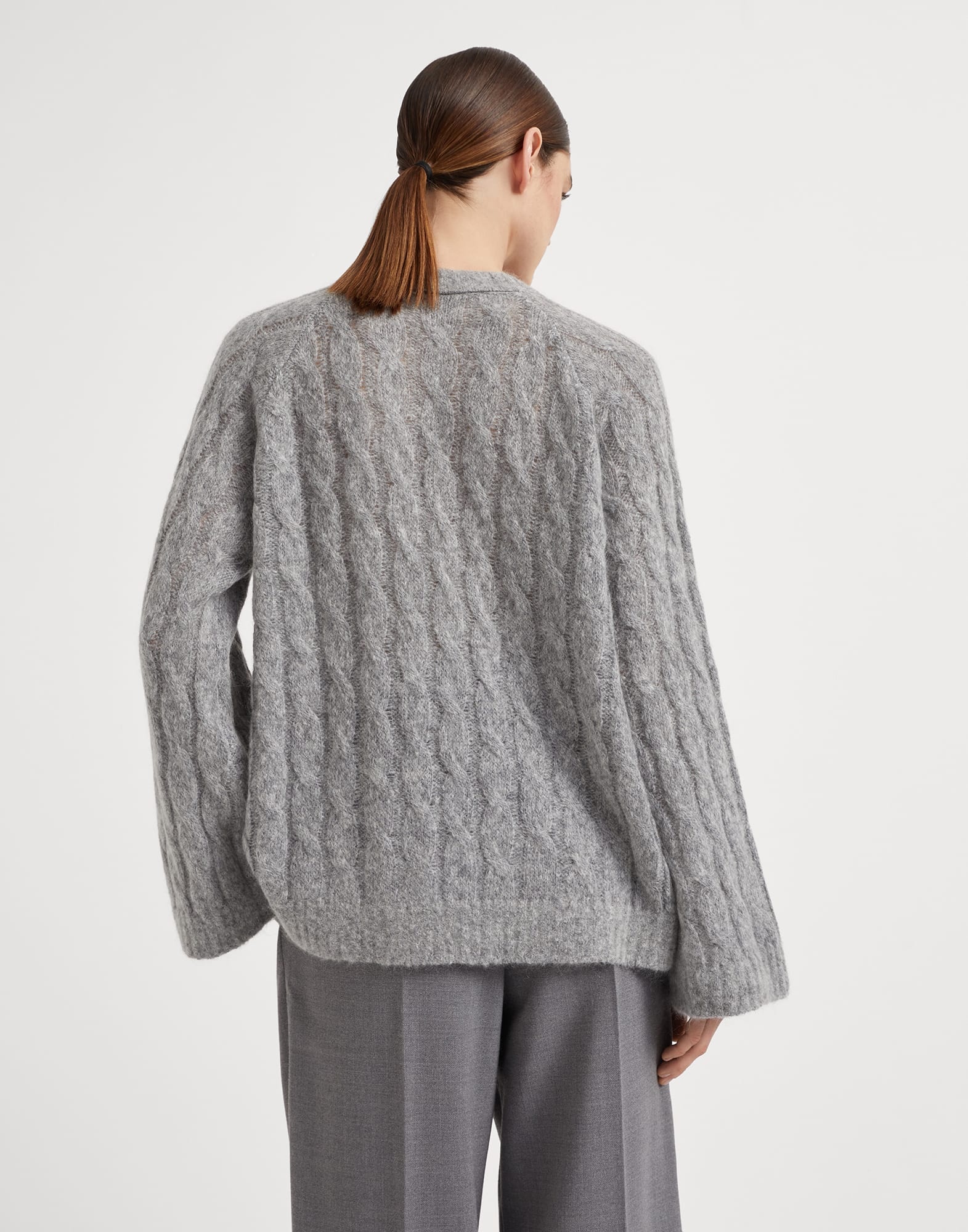 Wool and mohair cable knit sweater with monili - 2