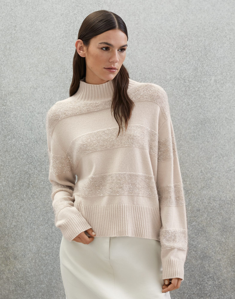 Virgin wool, cashmere and silk turtleneck sweater with dazzling mohair stripes 1