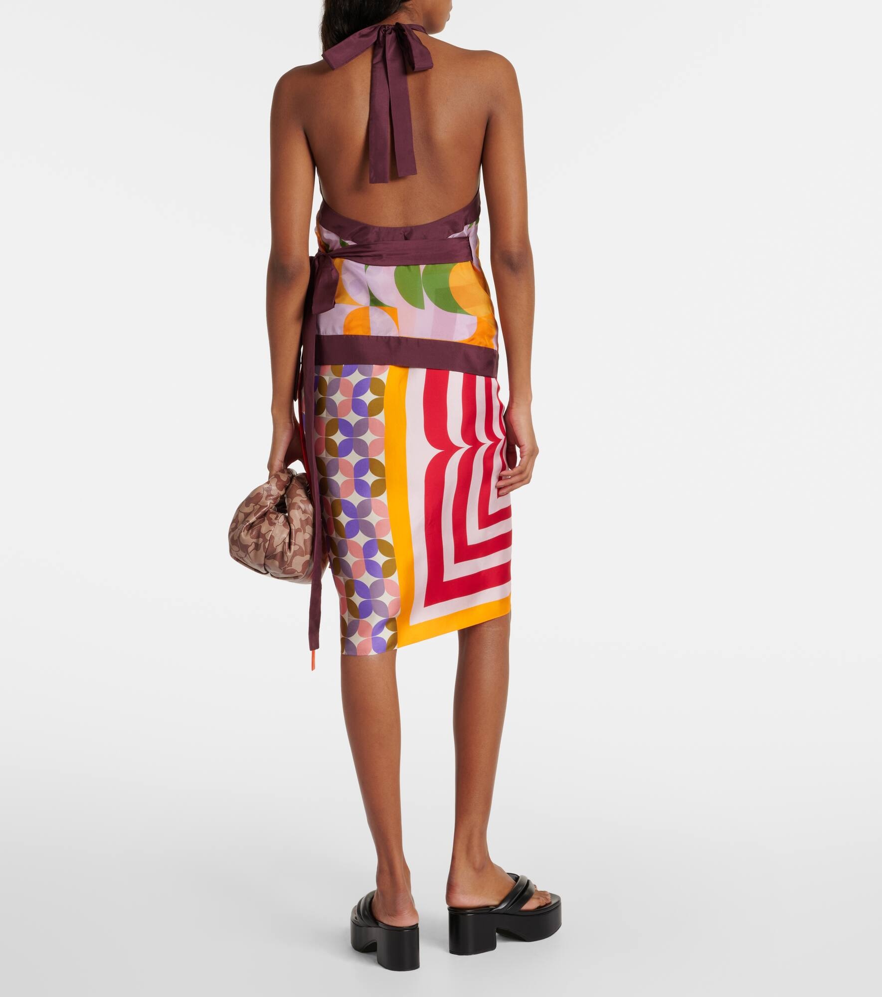 Printed halterneck silk pongee top - 3