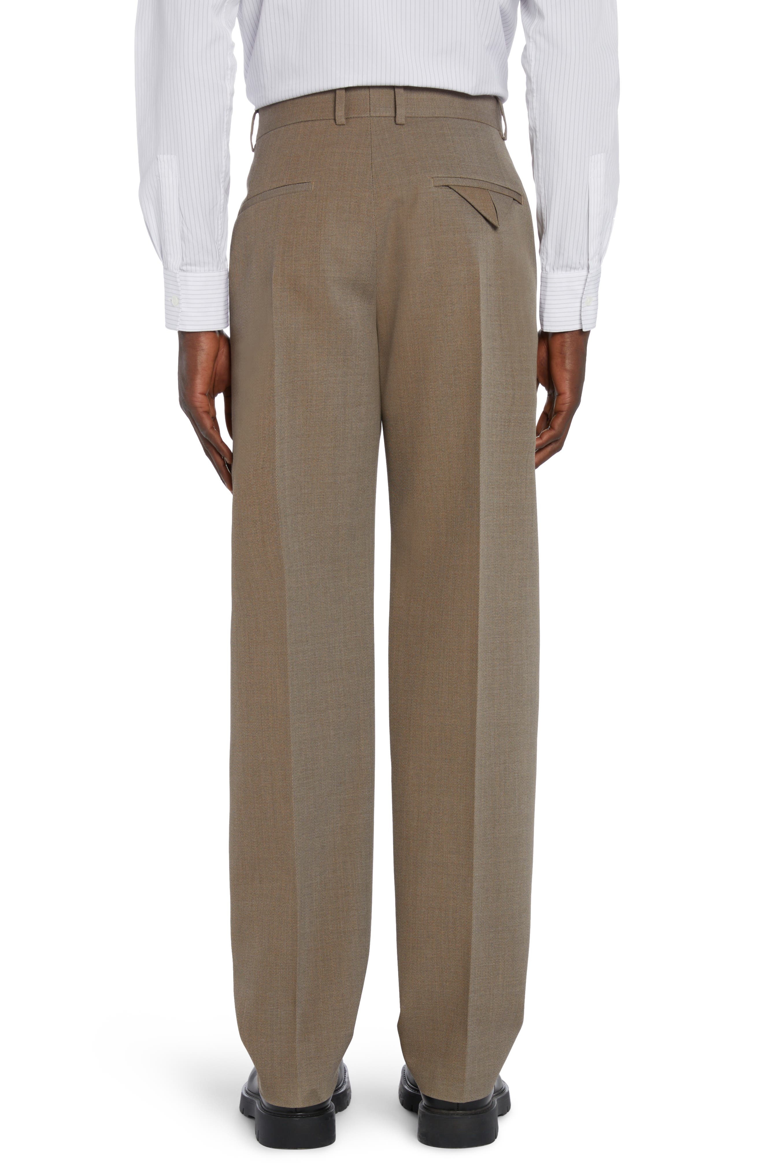 Bottega Veneta Pleated Multicolor Wool Twill Dress Pants in Grey/Ochre Melange at Nordstrom - 3