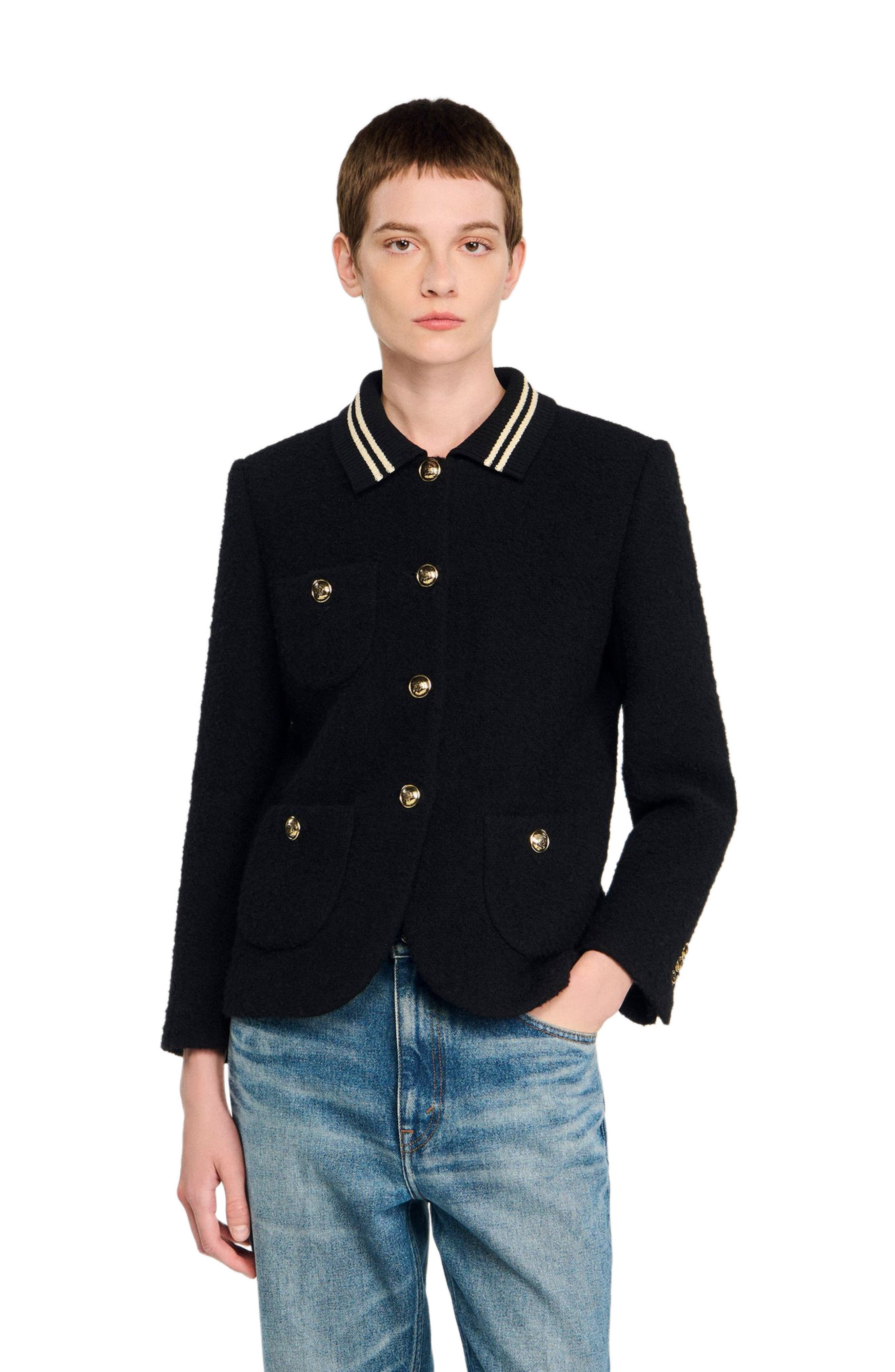 SANDRO Tweed jacket in Black at Nordstrom - 4