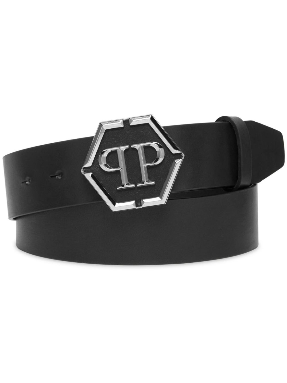 hexagonal logo-buckle leather belt - 1