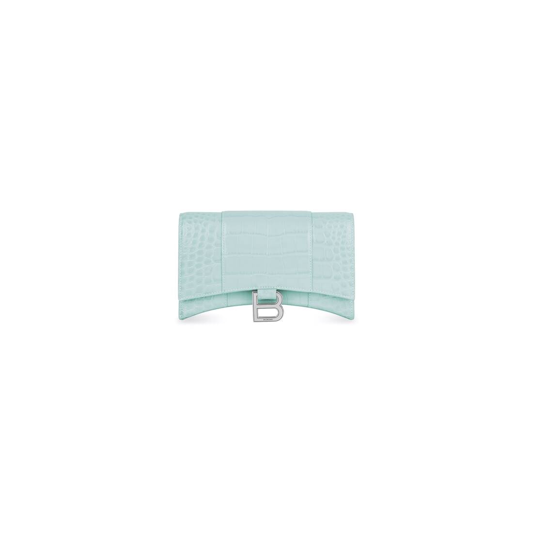 Women's Hourglass Wallet With Chain Crocodile Embossed  in Mint - 5