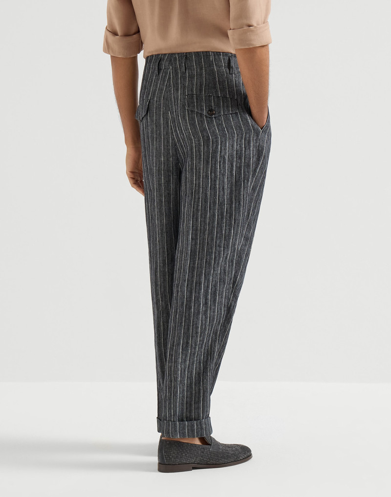 Linen chalk stripe chevron trousers with double pleats 3