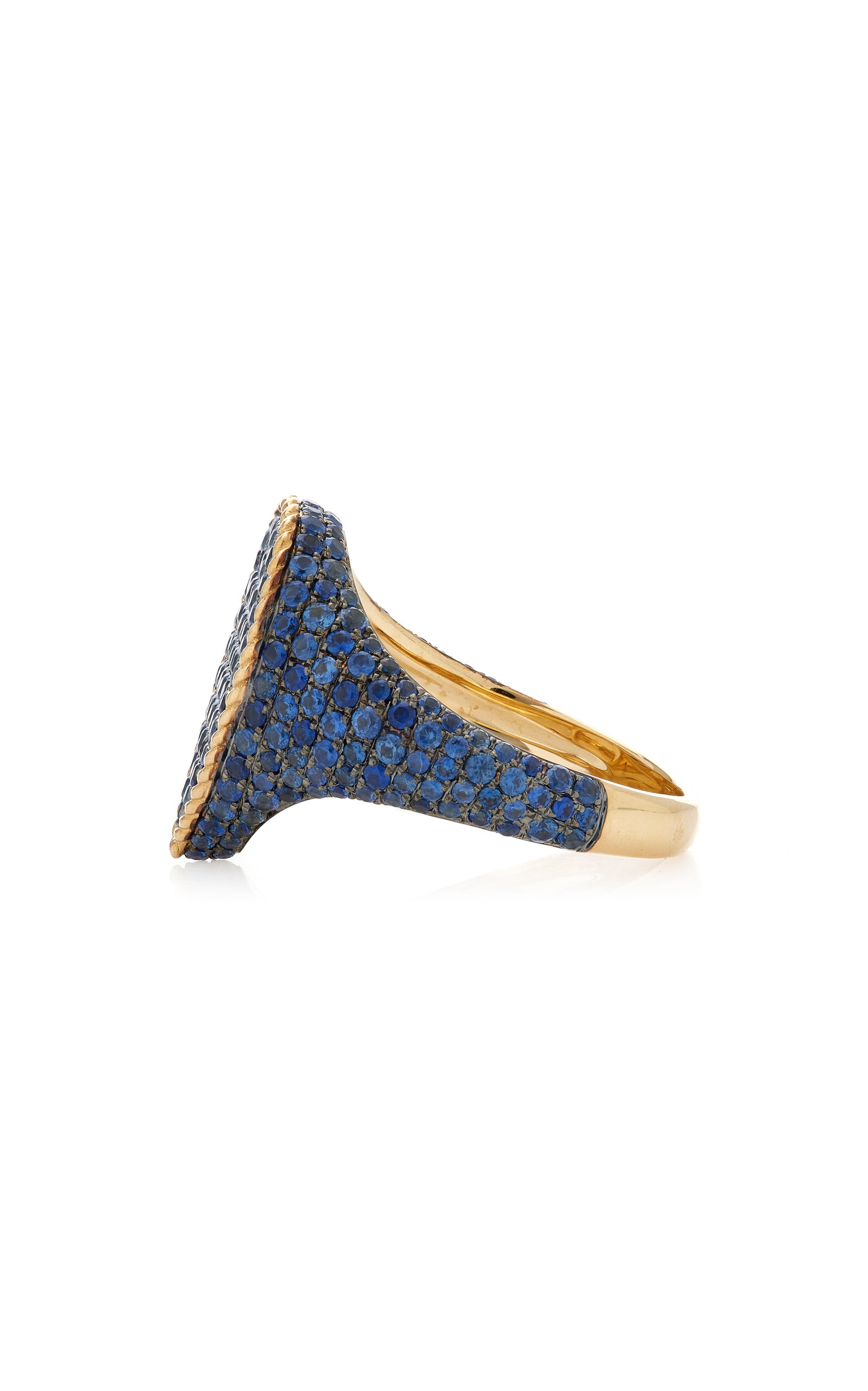 9K Yellow Gold Sapphire Signet Ring blue - 4
