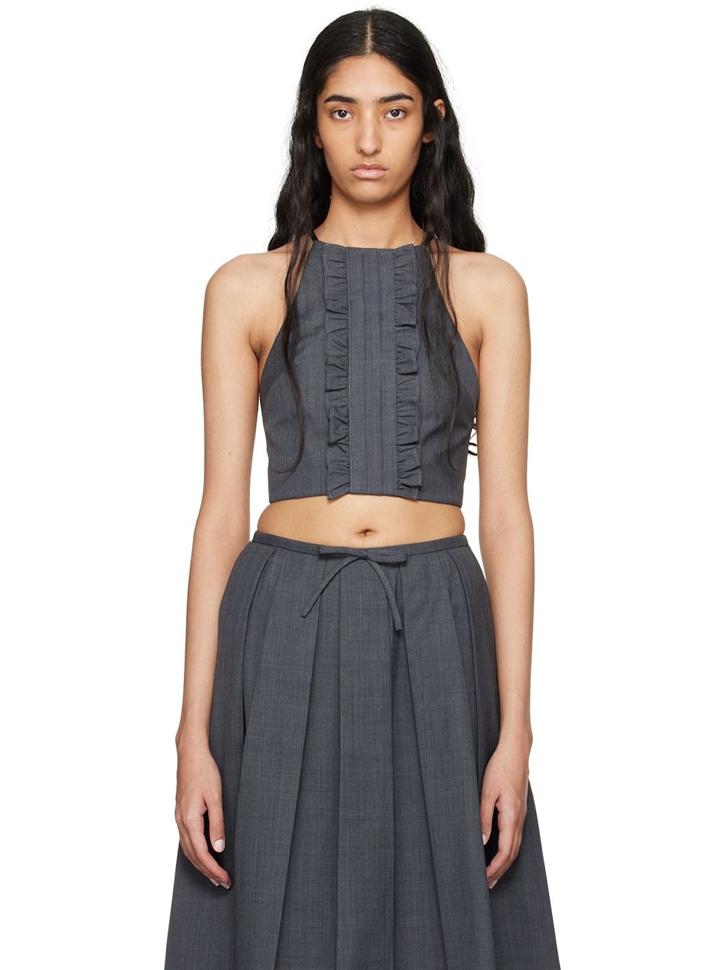 Gray Ruffled Pleat Top - 1