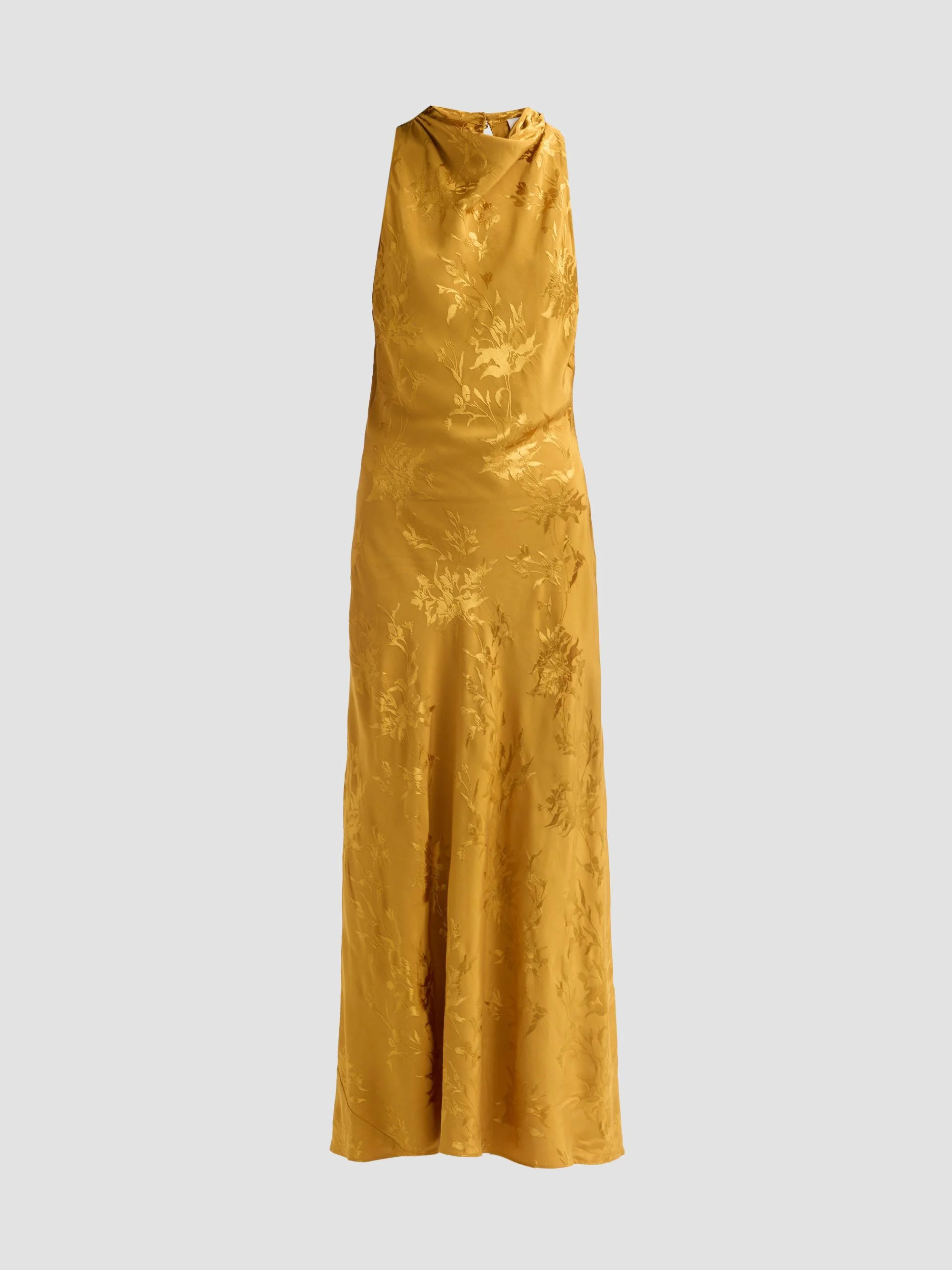 Women's Floral Jacqaurd Cowl Midi Dress - Gold - 1