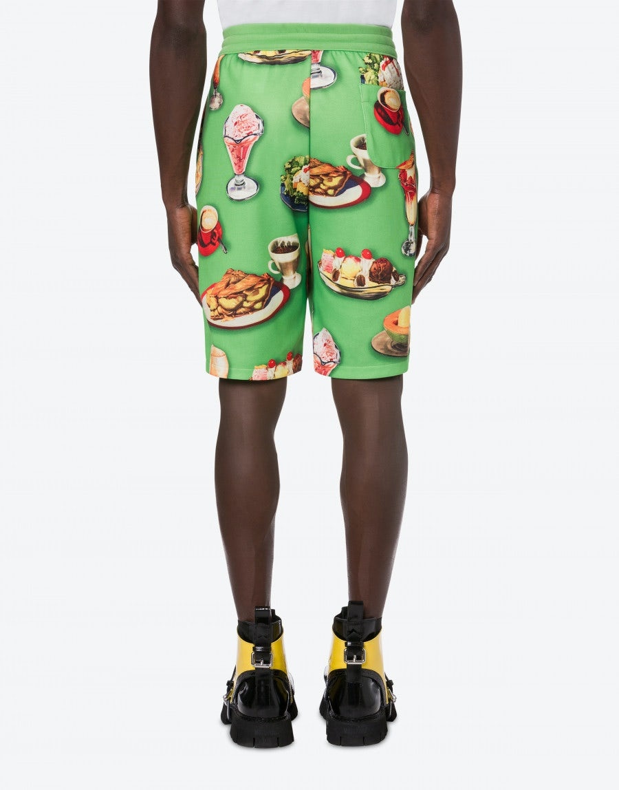 FOOD PRINT COTTON BLEND BERMUDA SHORTS - 3