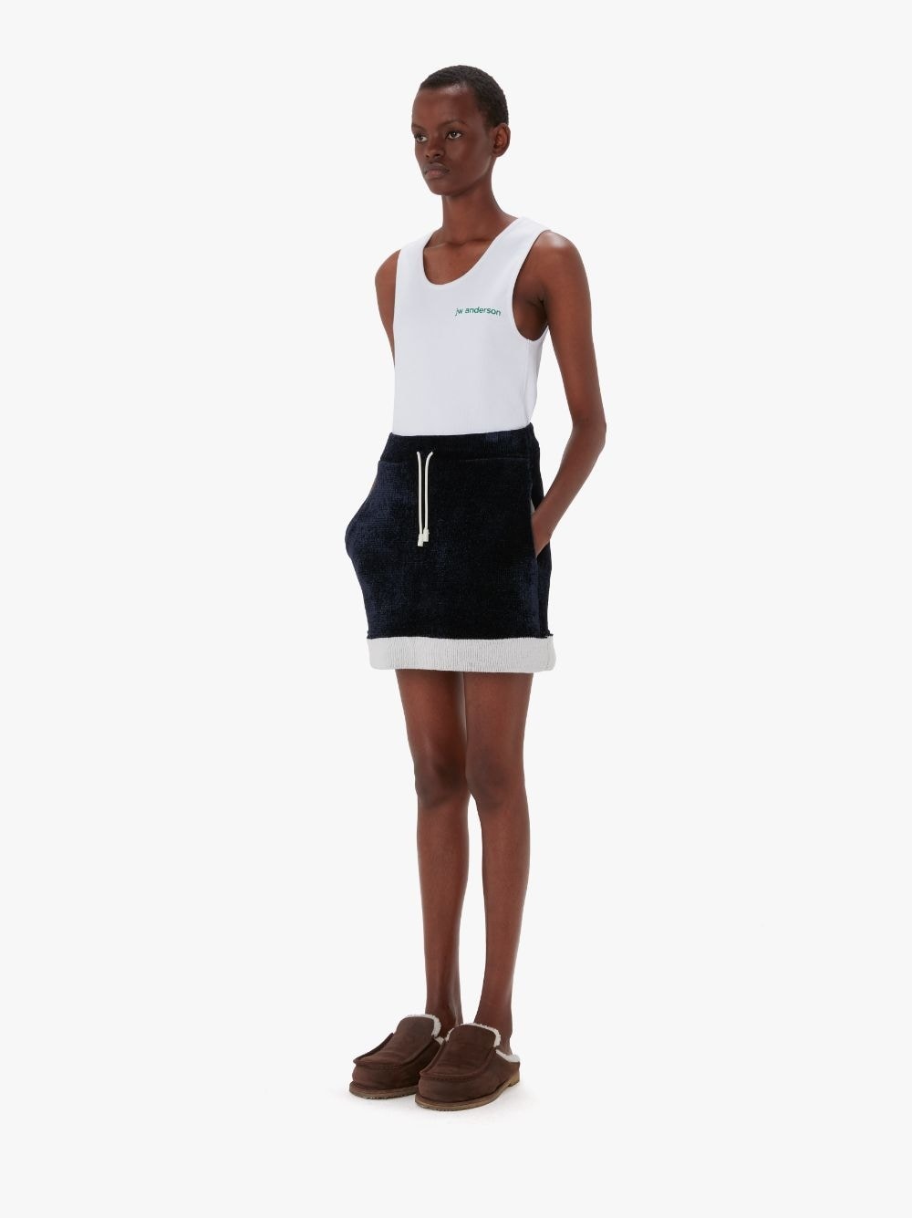 CONTRAST HEM CHENILLE MINI SKIRT - 4