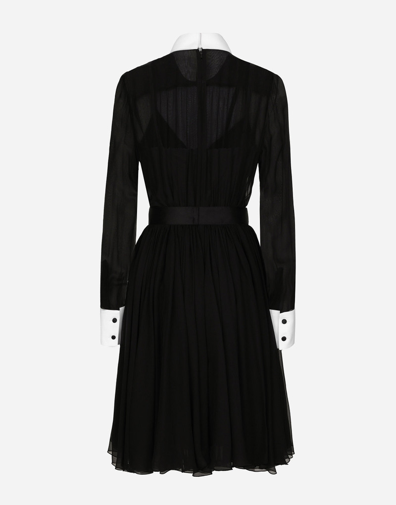 Dolce & Gabbana Chiffon midi shirt dress with piqué cuffs and shirt front outlook