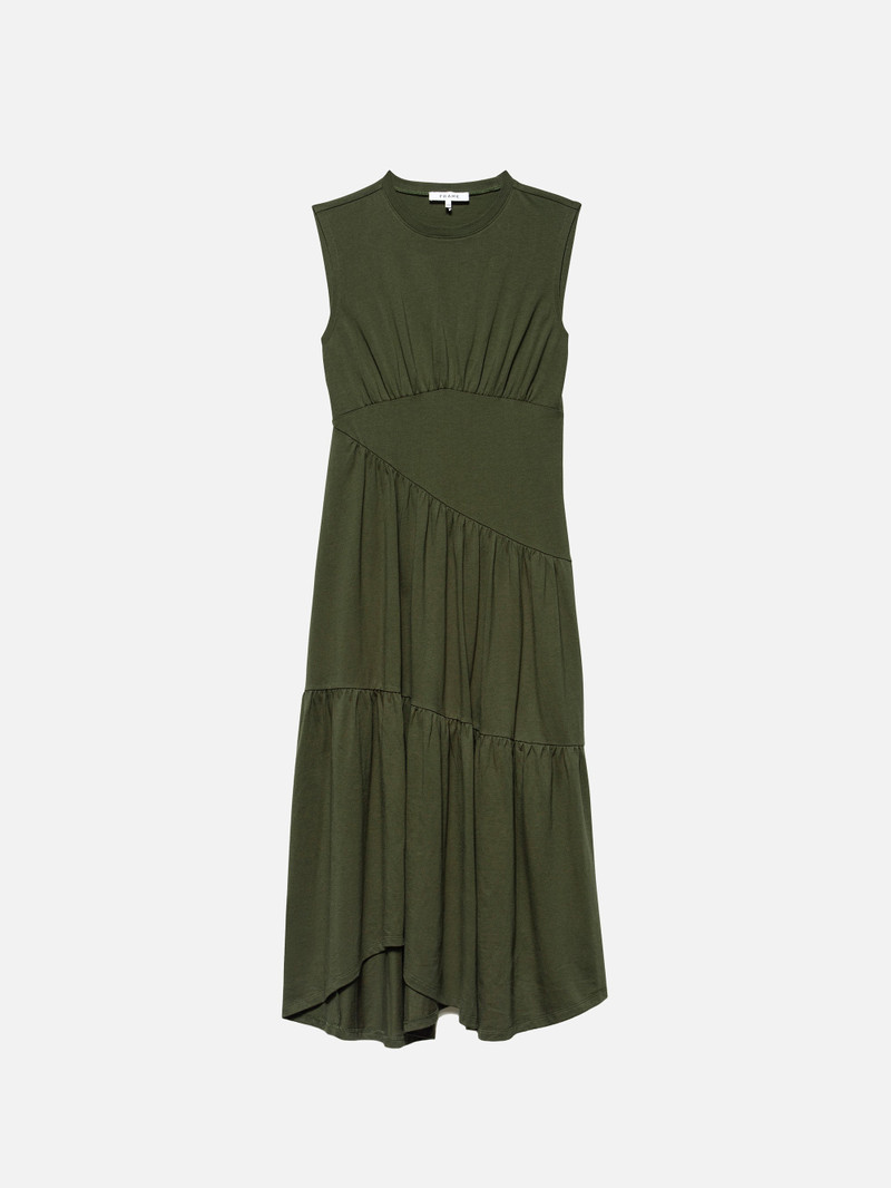 Gathered Seam Knit Dress in Fatigue 1