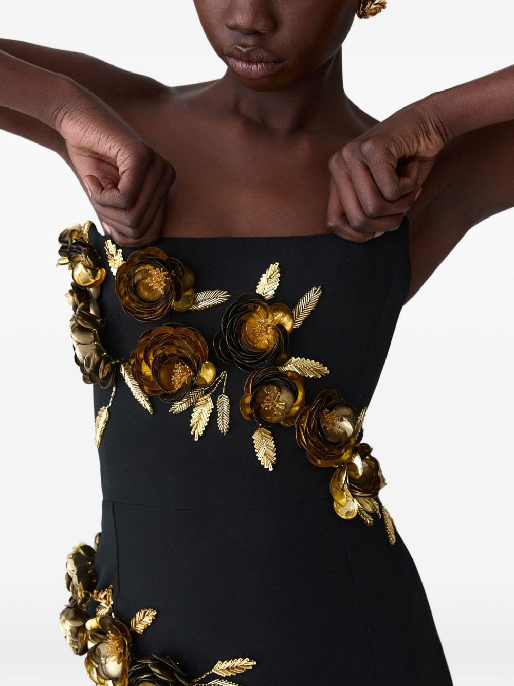 floral-appliqué strapless gown - 4