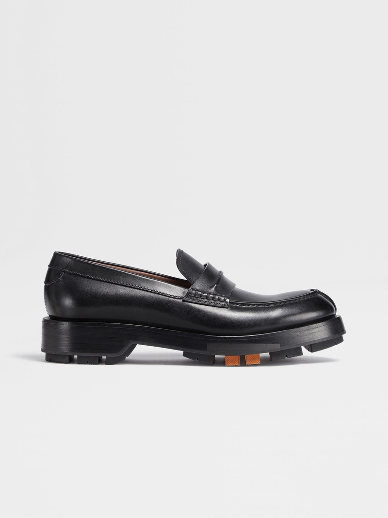 BLACK HAND-BUFFED LEATHER UDINE LOAFERS 1