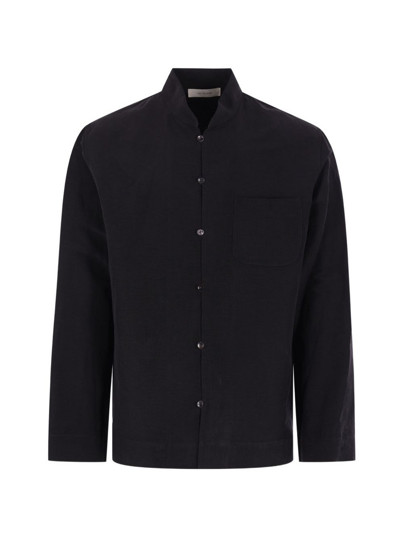 band-collar chest-pocket shirt 1