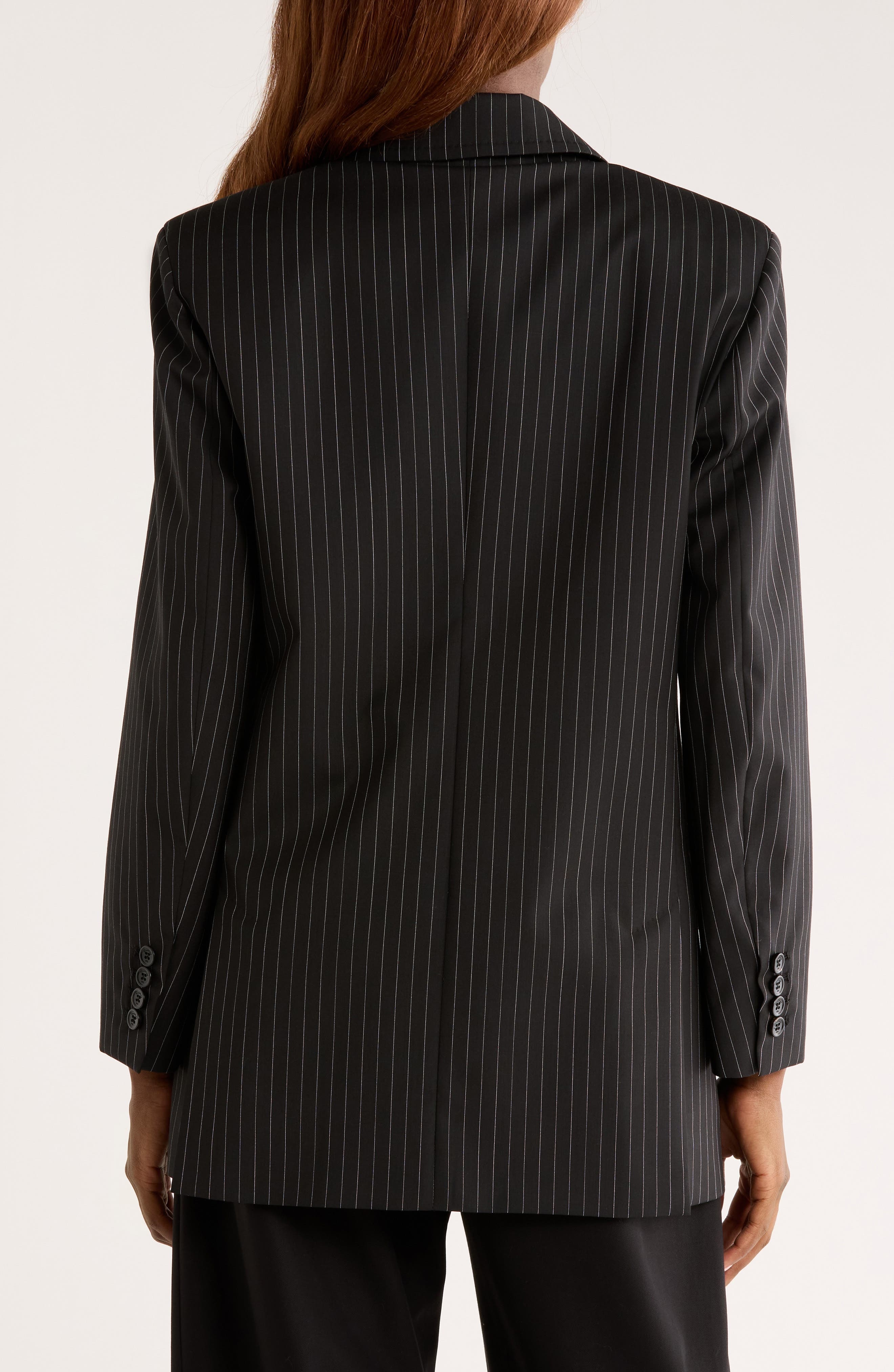 Max Mara Mattia Pinstripe Virgin Wool Blazer in Black/White at Nordstrom - 2