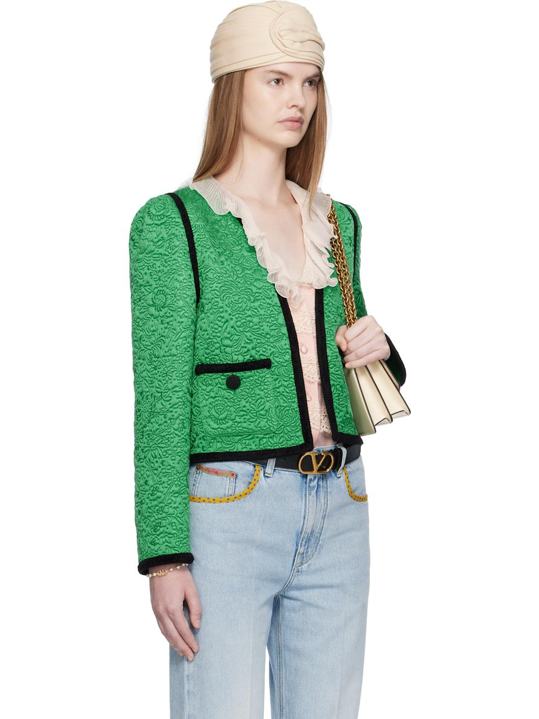 Green Apres L'Hiver Floral Matelassé Jacket - 2
