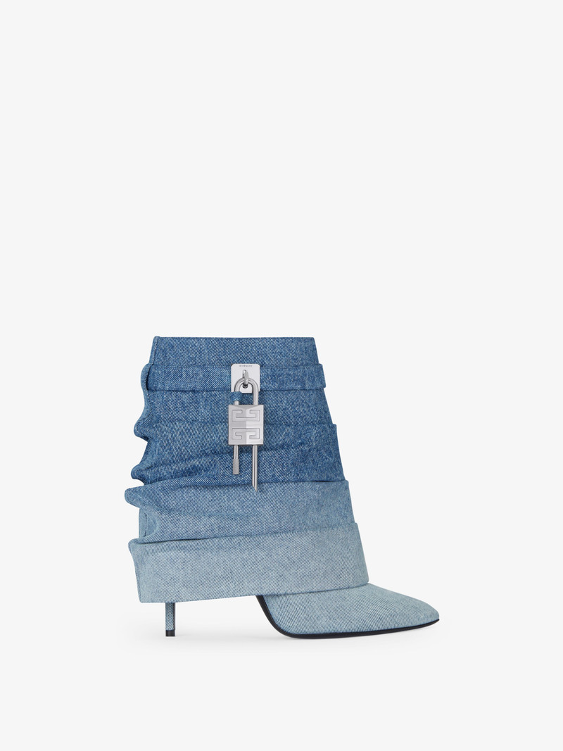 SHARK LOCK STILETTO ANKLE BOOTS IN GRADIENT DENIM 1