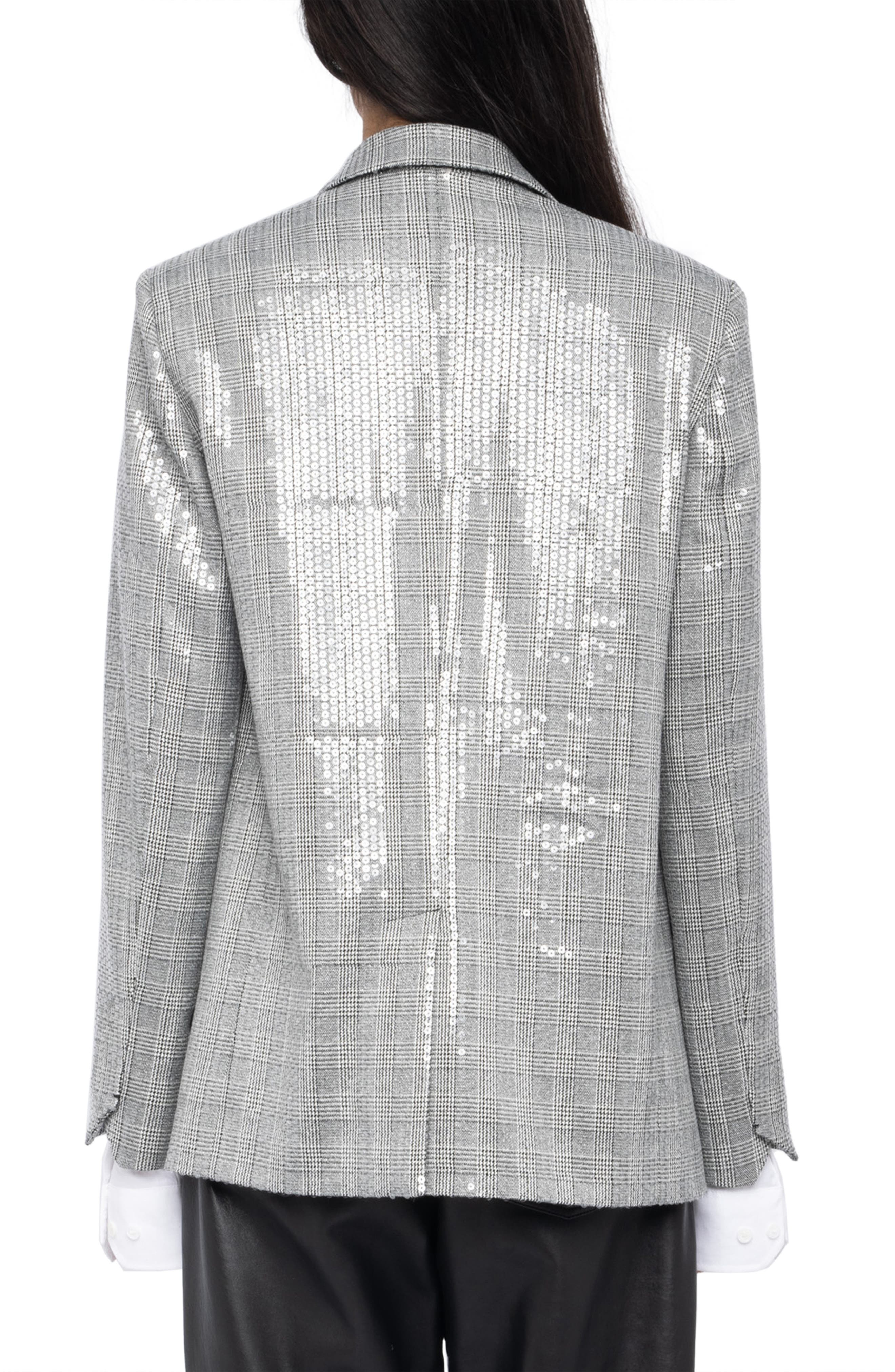 Zadig & Voltaire Vanille Sequin Plaid Blazer in Black at Nordstrom - 2