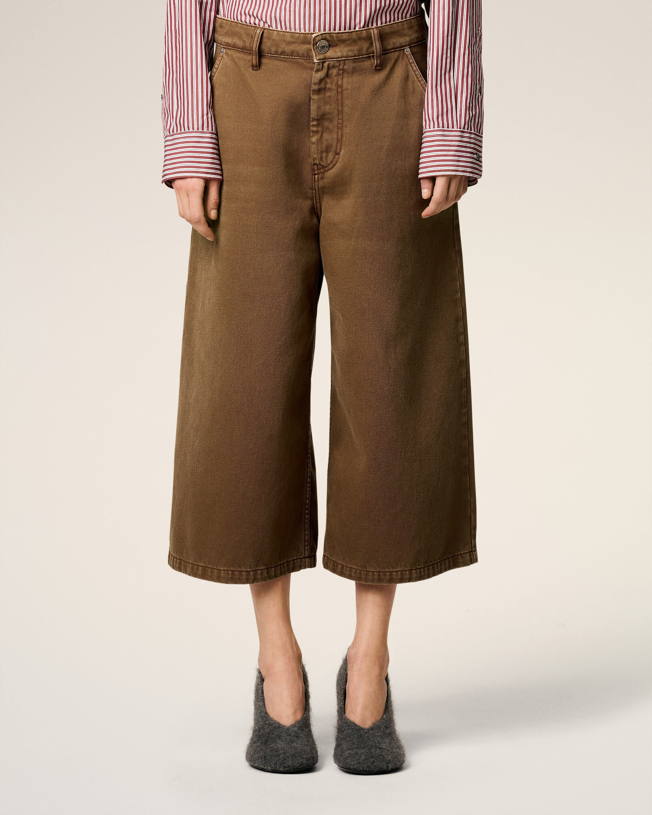 BROWN COTTON LONG BERMUDA SHORT - 3