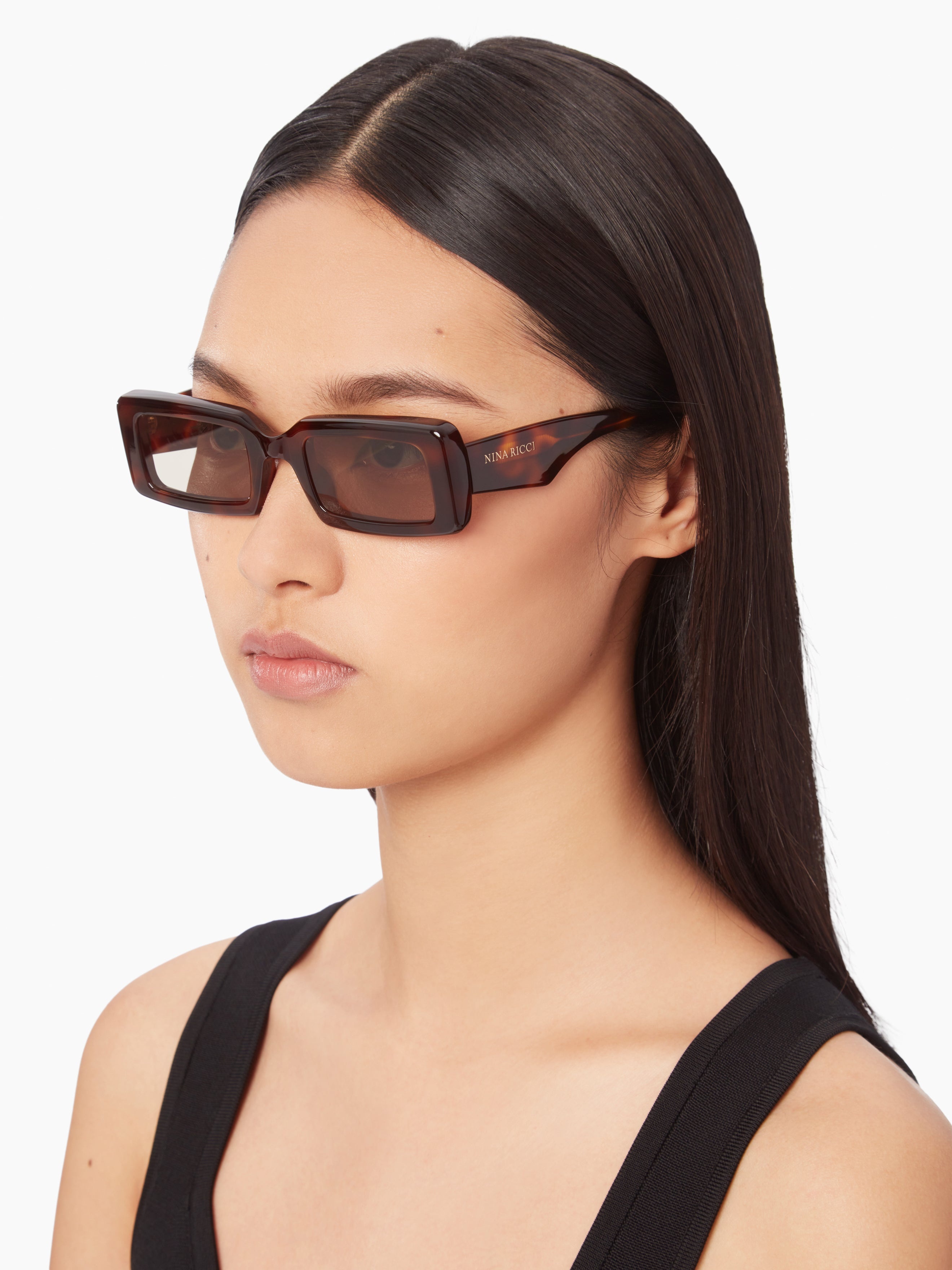 Waves rectangular shiny havana Sunglasses - 2