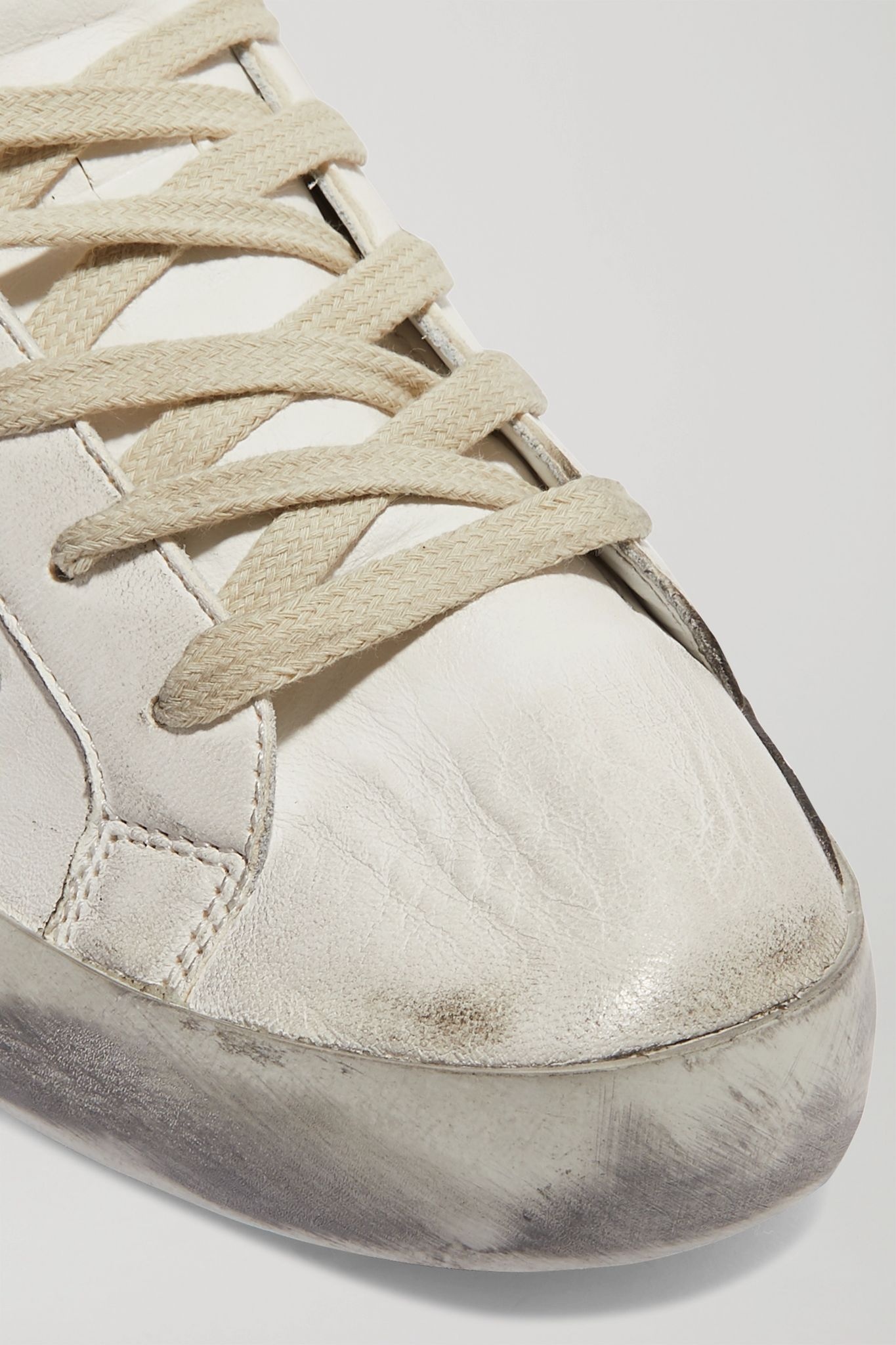 Superstar distressed suede-trimmed leather sneakers - 5