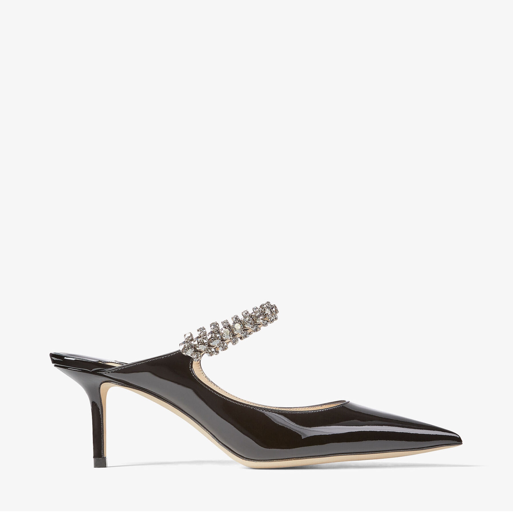 JIMMY CHOO Bing 65 Black Patent Leather Mules with Crystal