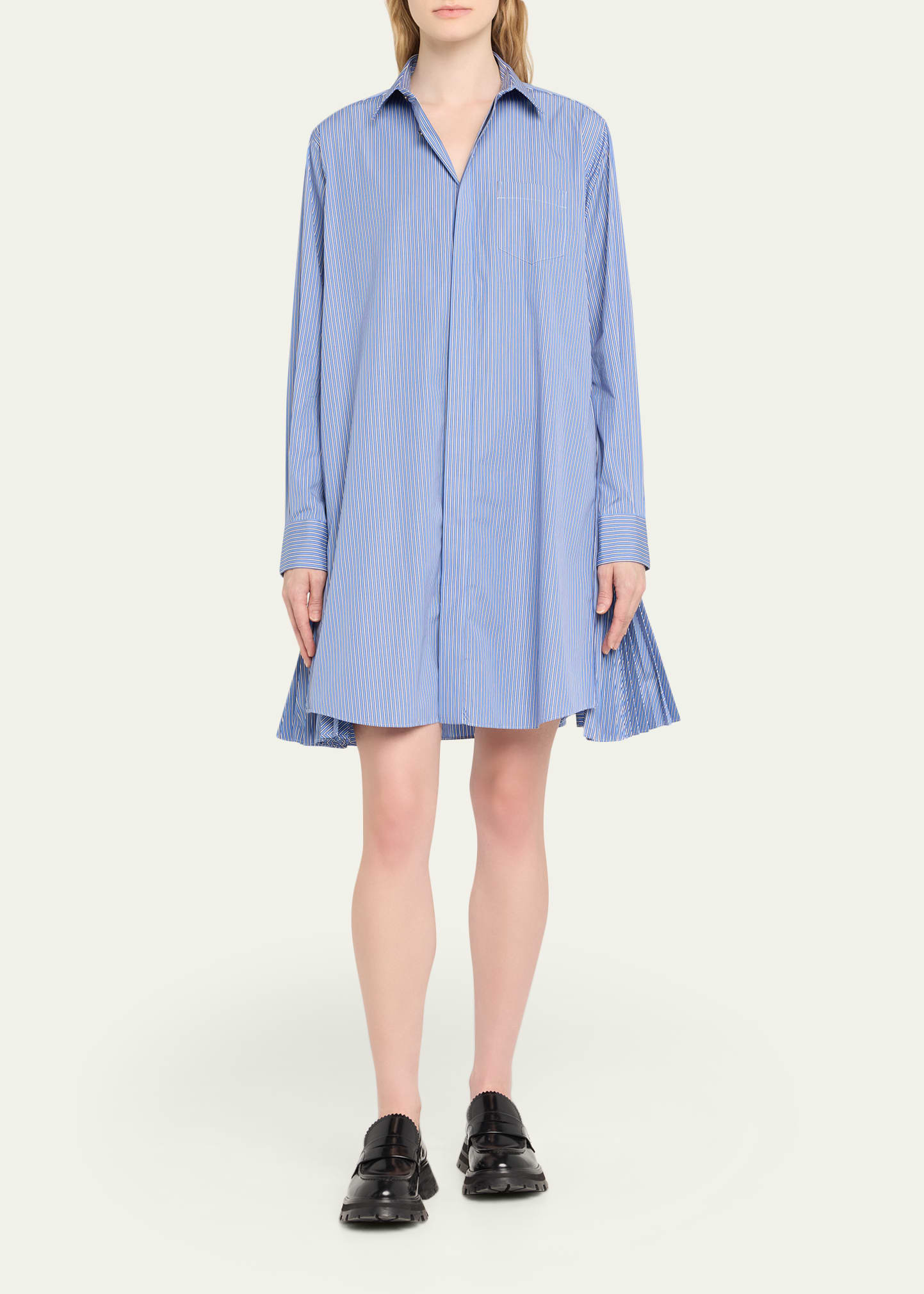 Pleated Sides Striped Poplin Shirtdress - 2