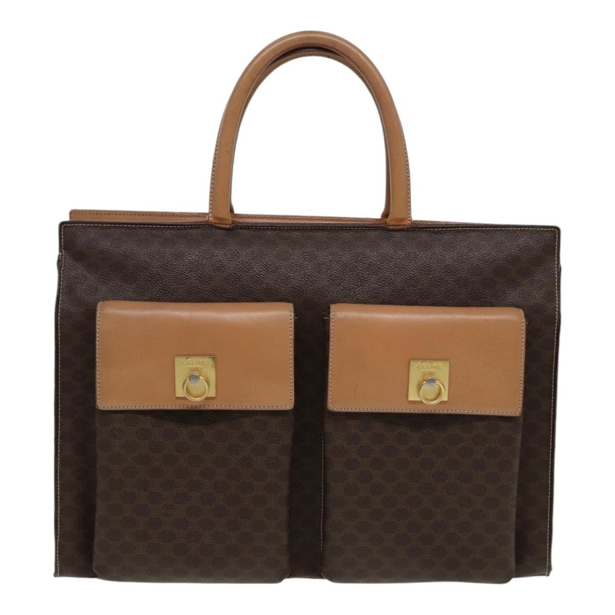 CELINE Macadam Canvas Hand Bag Pvc Leather Brown Gold - 13