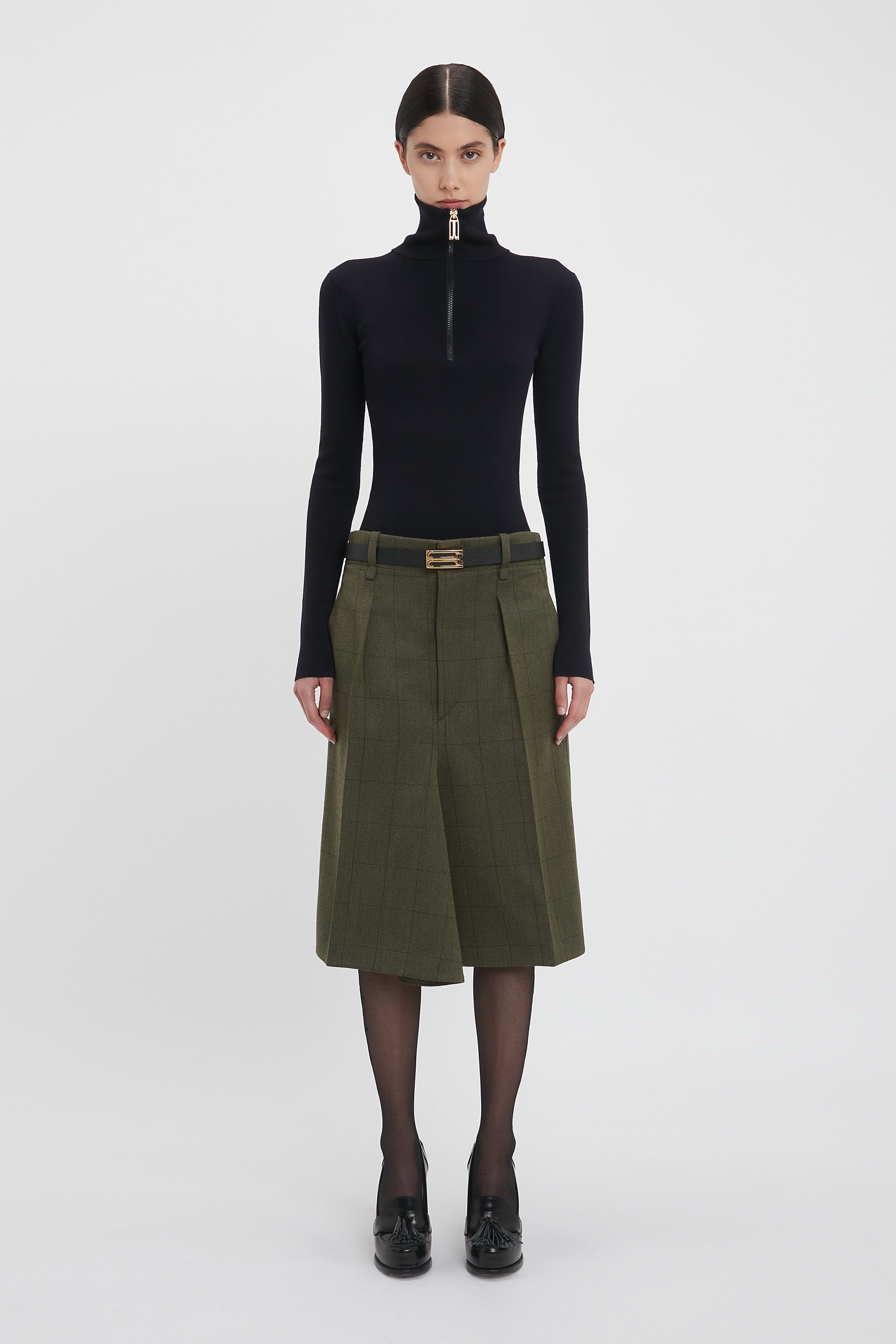 Exclusive Asymmetric Tailored Skirt In Dark Fern Check - 2