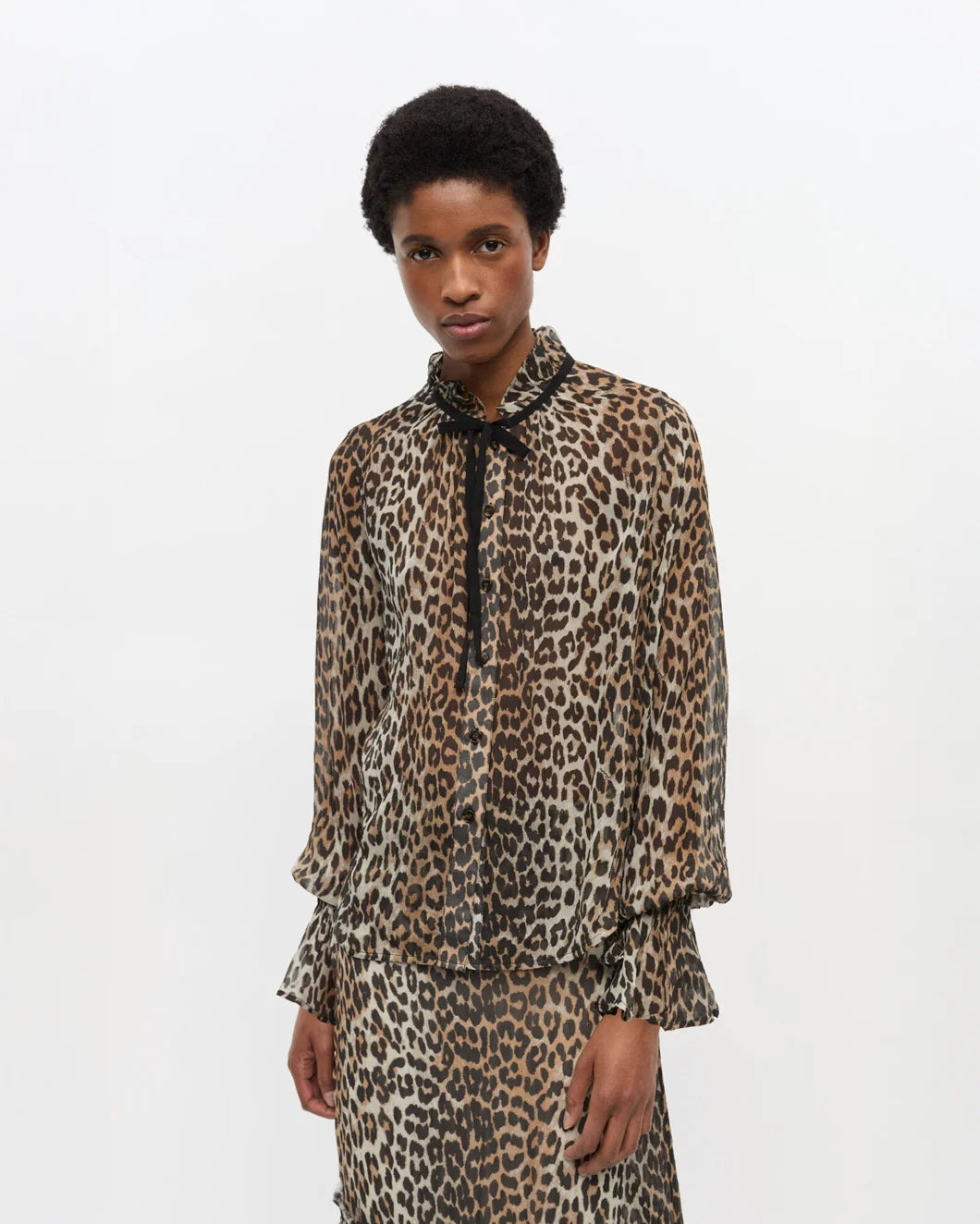 LEOPARD PRINT CHIFFON TIE STRING SHIRT - 2