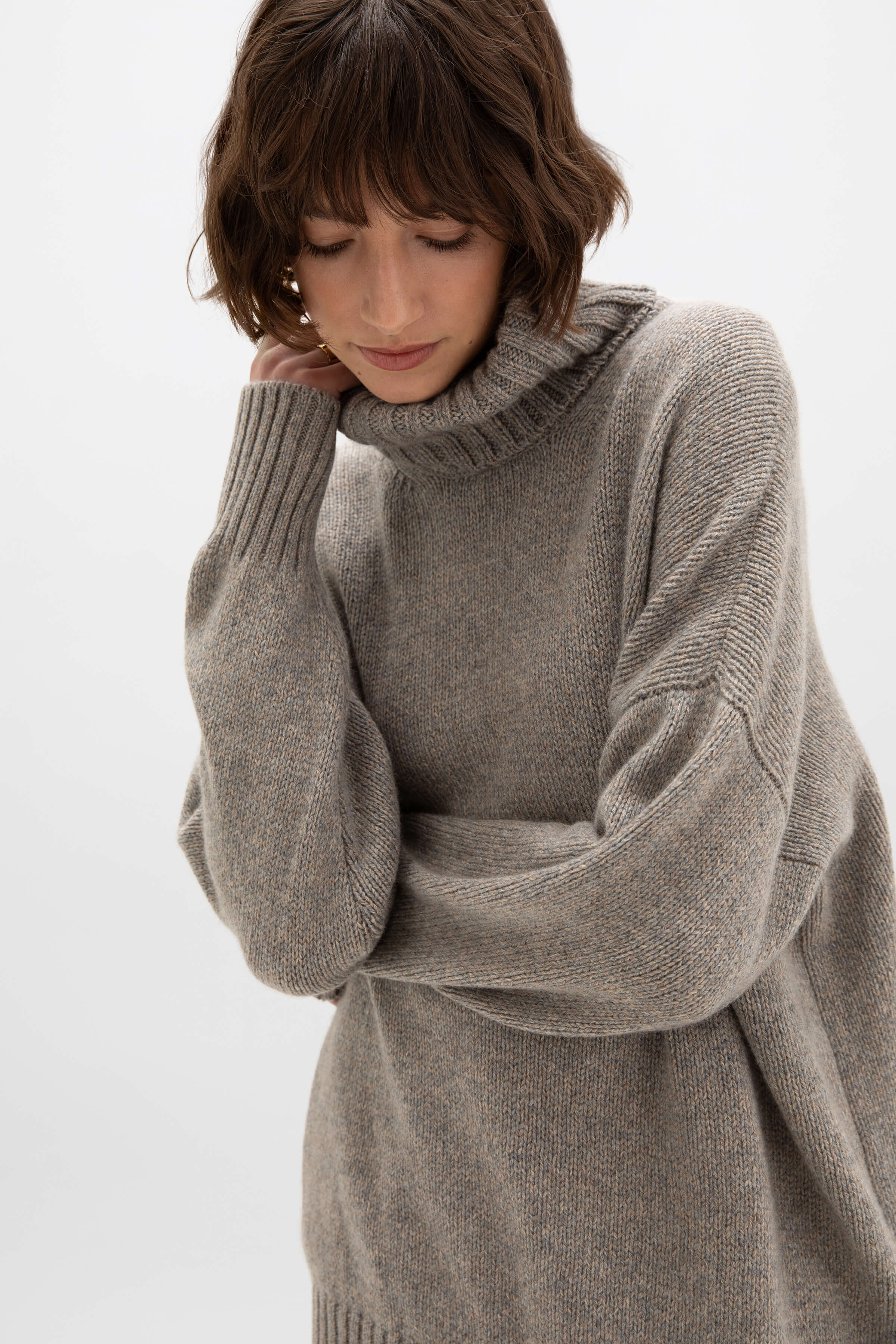 Cashmere Marl Grey Roll Neck Jumper - 1