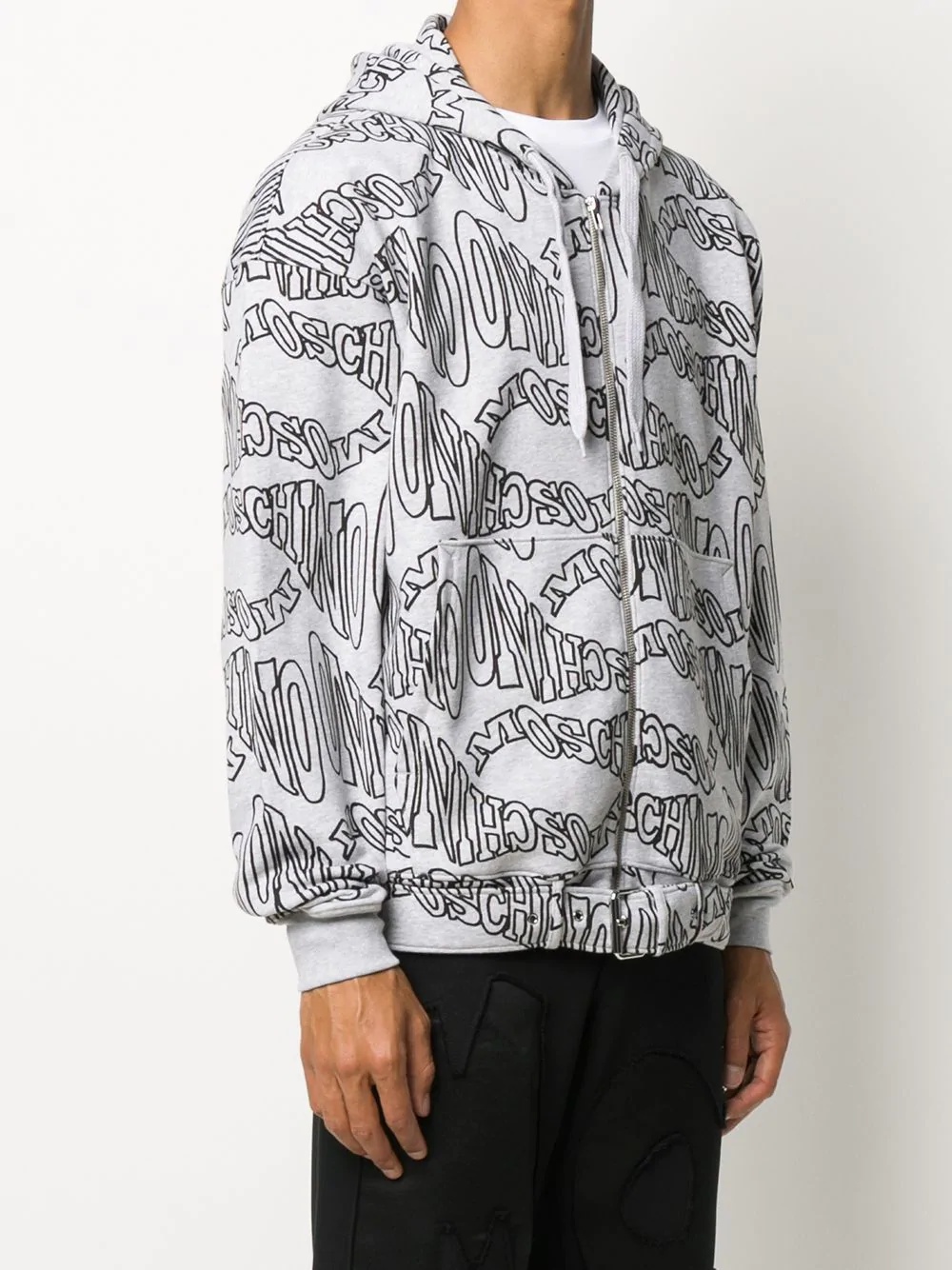 logo print zipped hoddie - 3