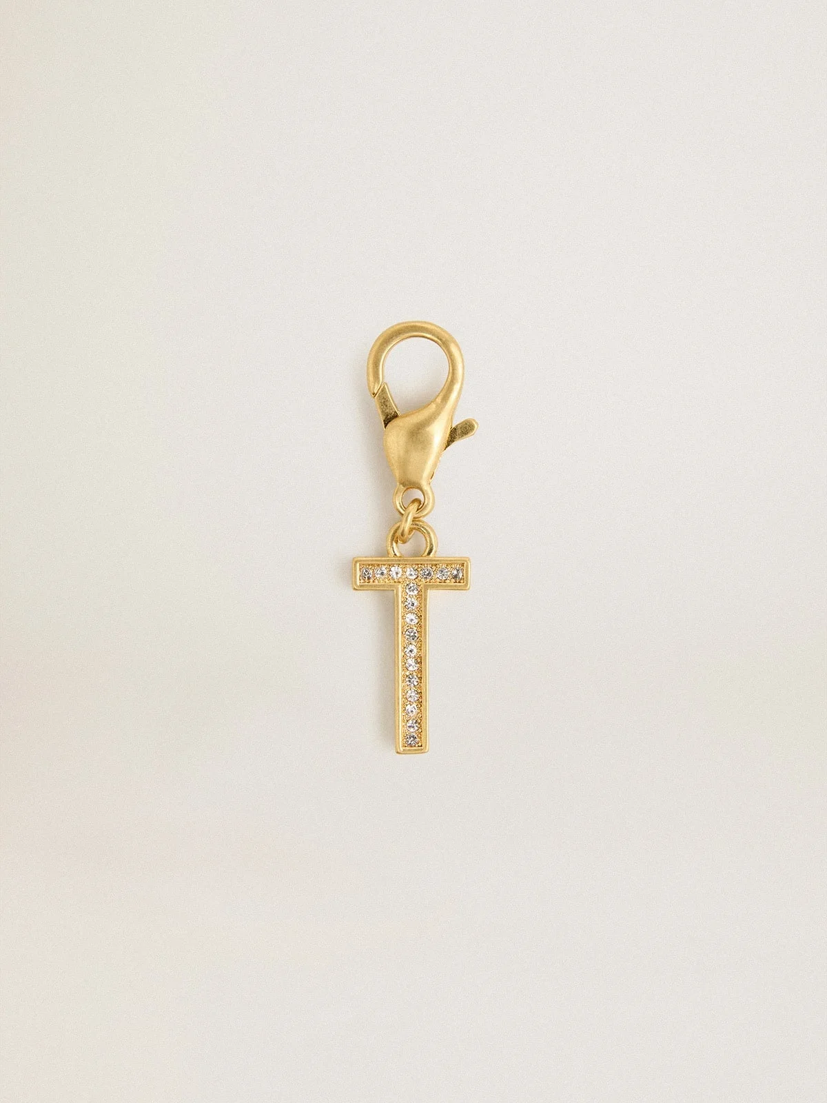 Letter T charm in gold-colored brass with crystals - 1