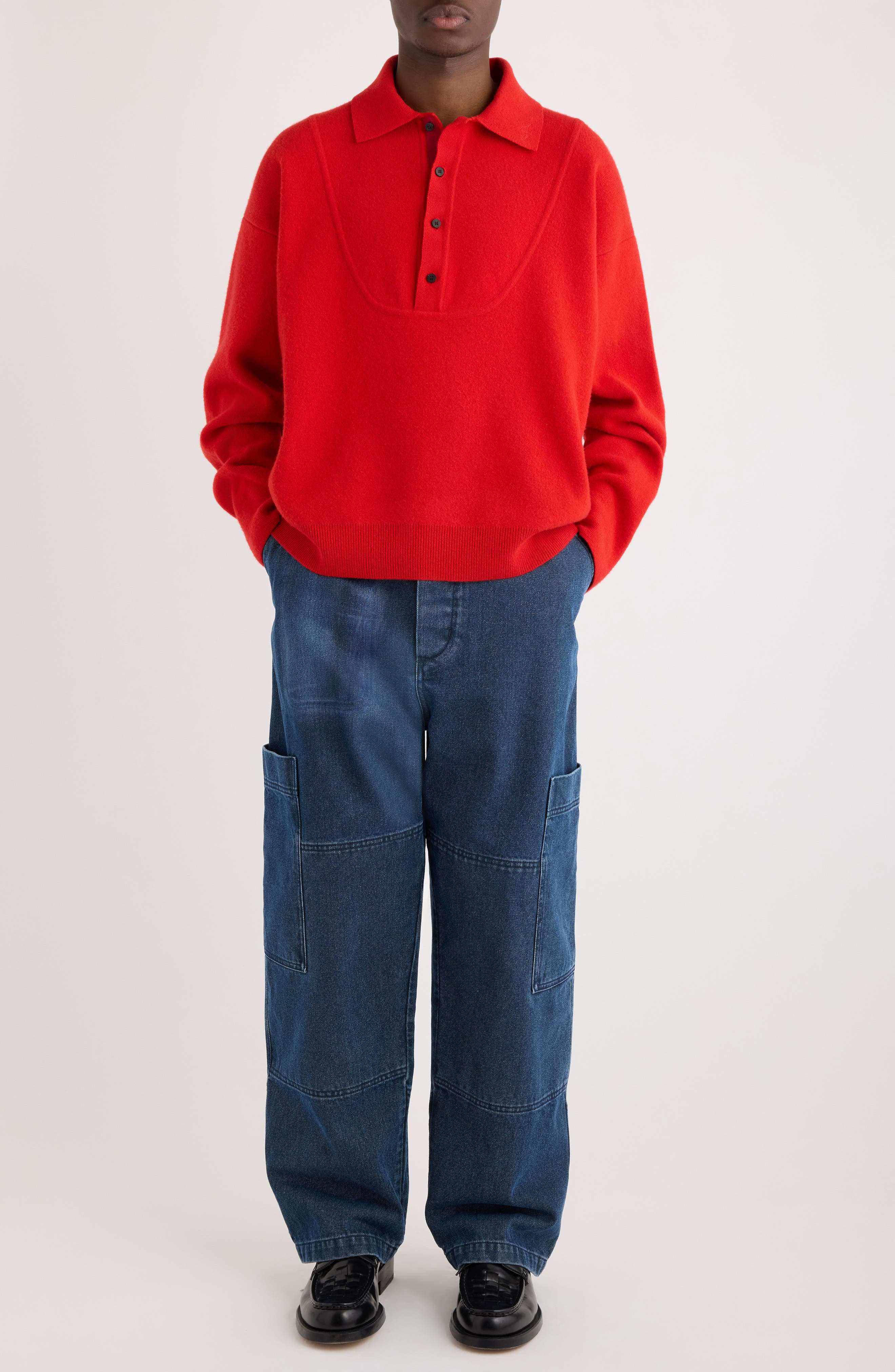 Jacquemus La Maille Vareuse Pallone Merino Wool & Cashmere Polo Sweater in Red at Nordstrom - 2
