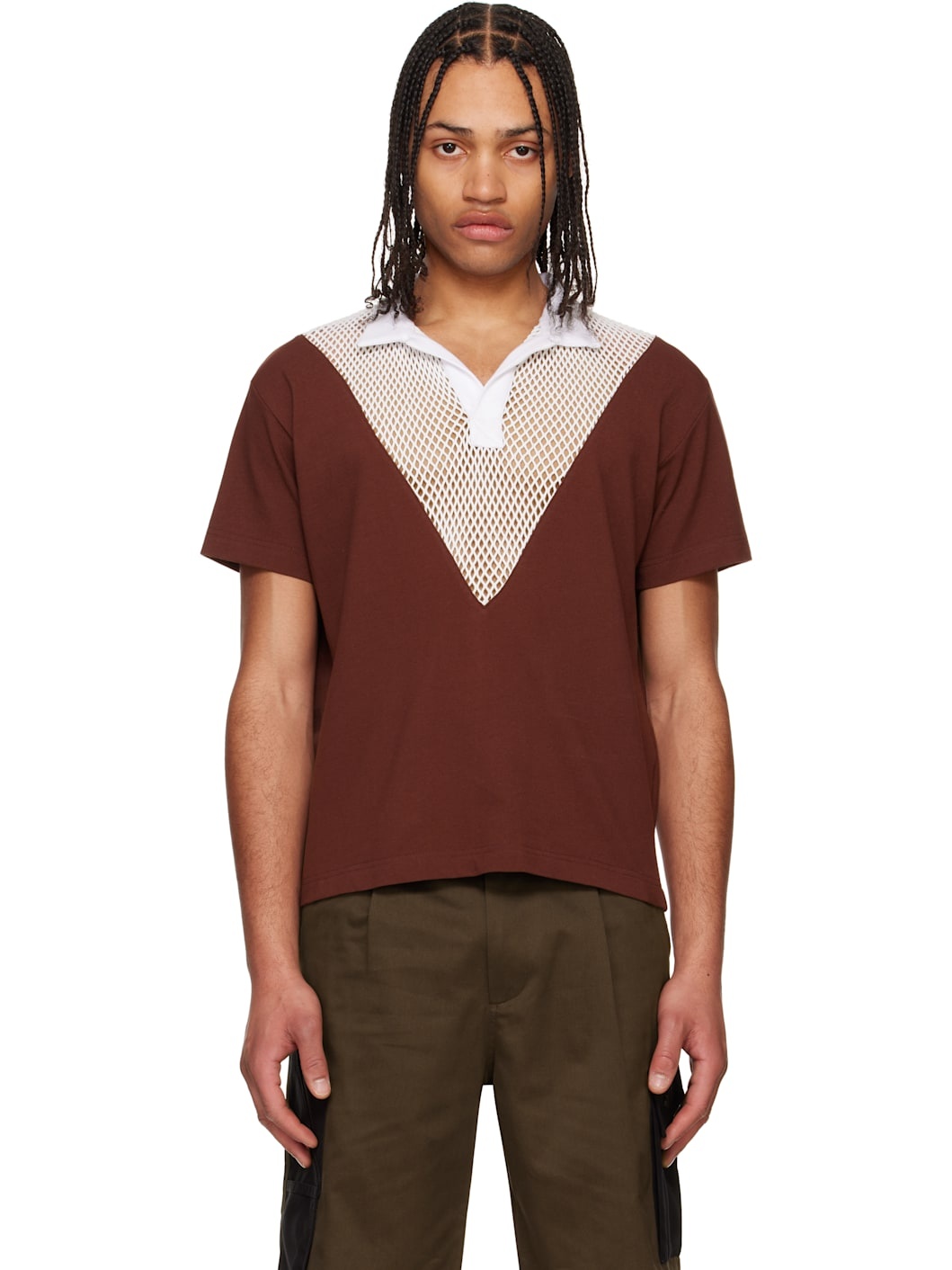 White & Burgundy V Hybrid Polo - 1