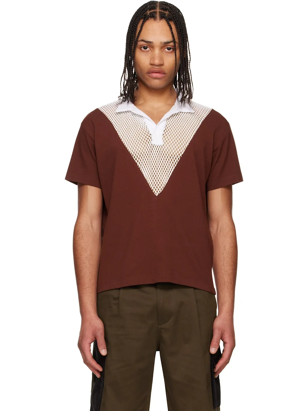 White & Burgundy V Hybrid Polo - 1