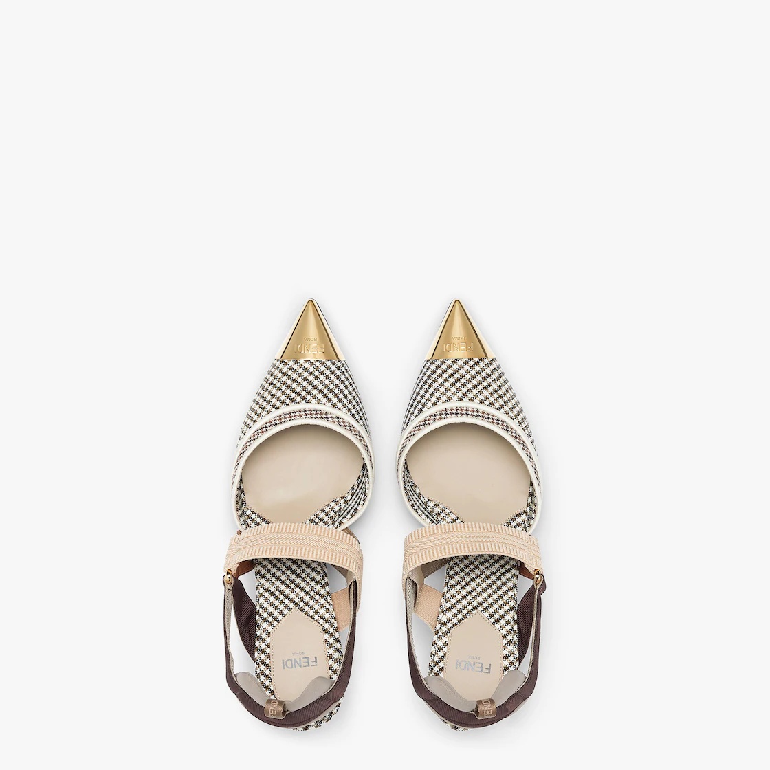 Medium-heel slingbacks in beige houndstooth fabric - 4