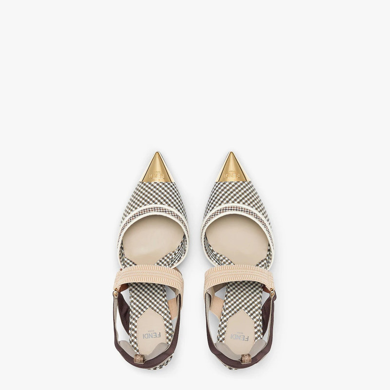 Medium-heel slingbacks in beige houndstooth fabric 4