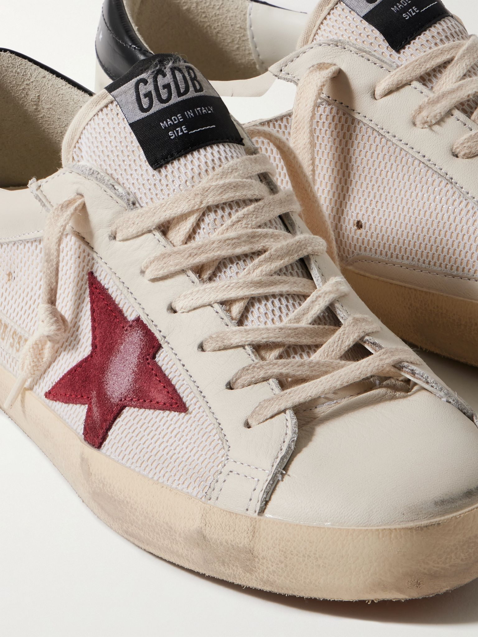 Superstar Distressed Suede-Trimmed Leather and Mesh Sneakers Off-white - 6