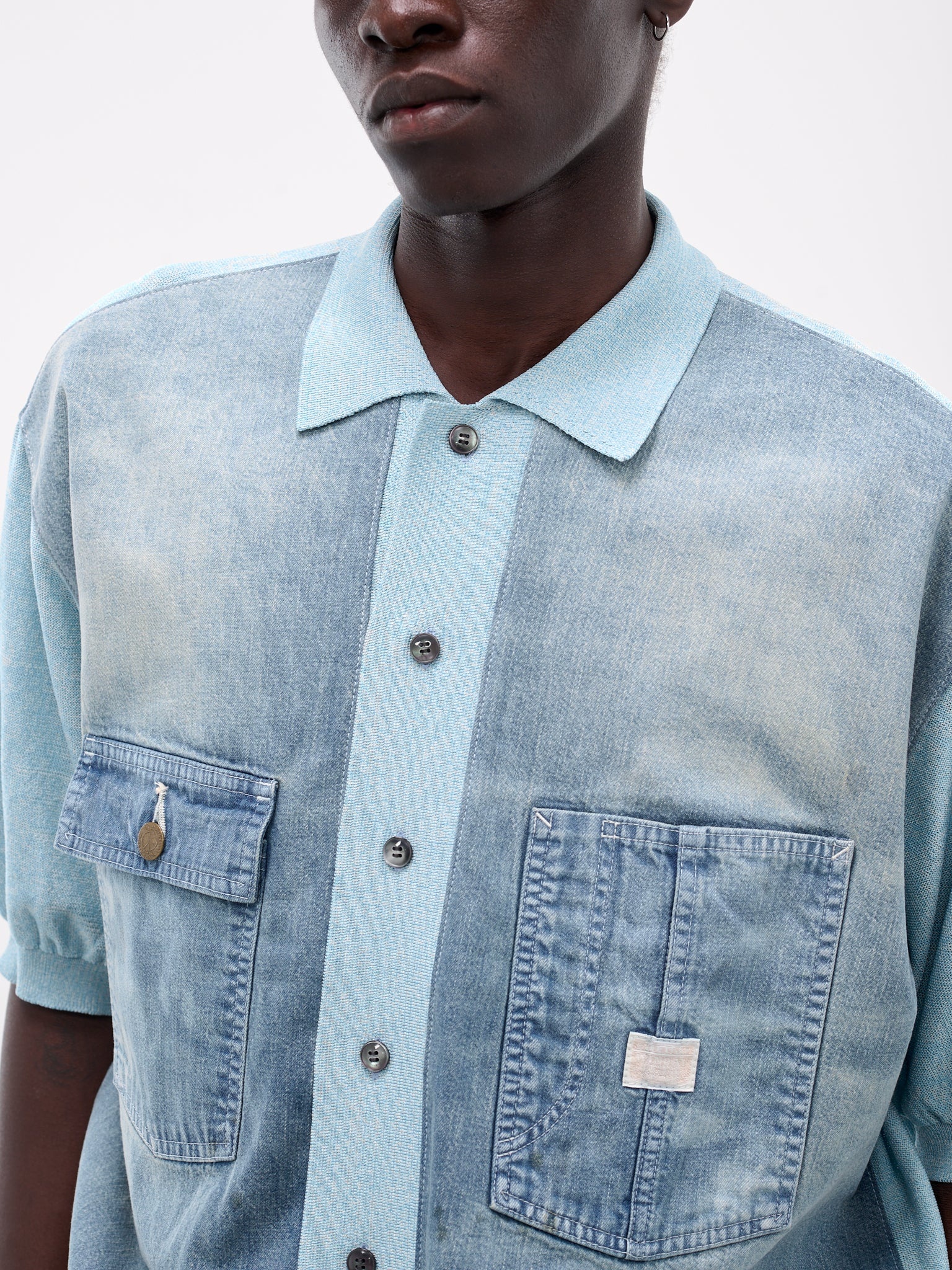 Knit & Denim Short Sleeve Cardigan - 4