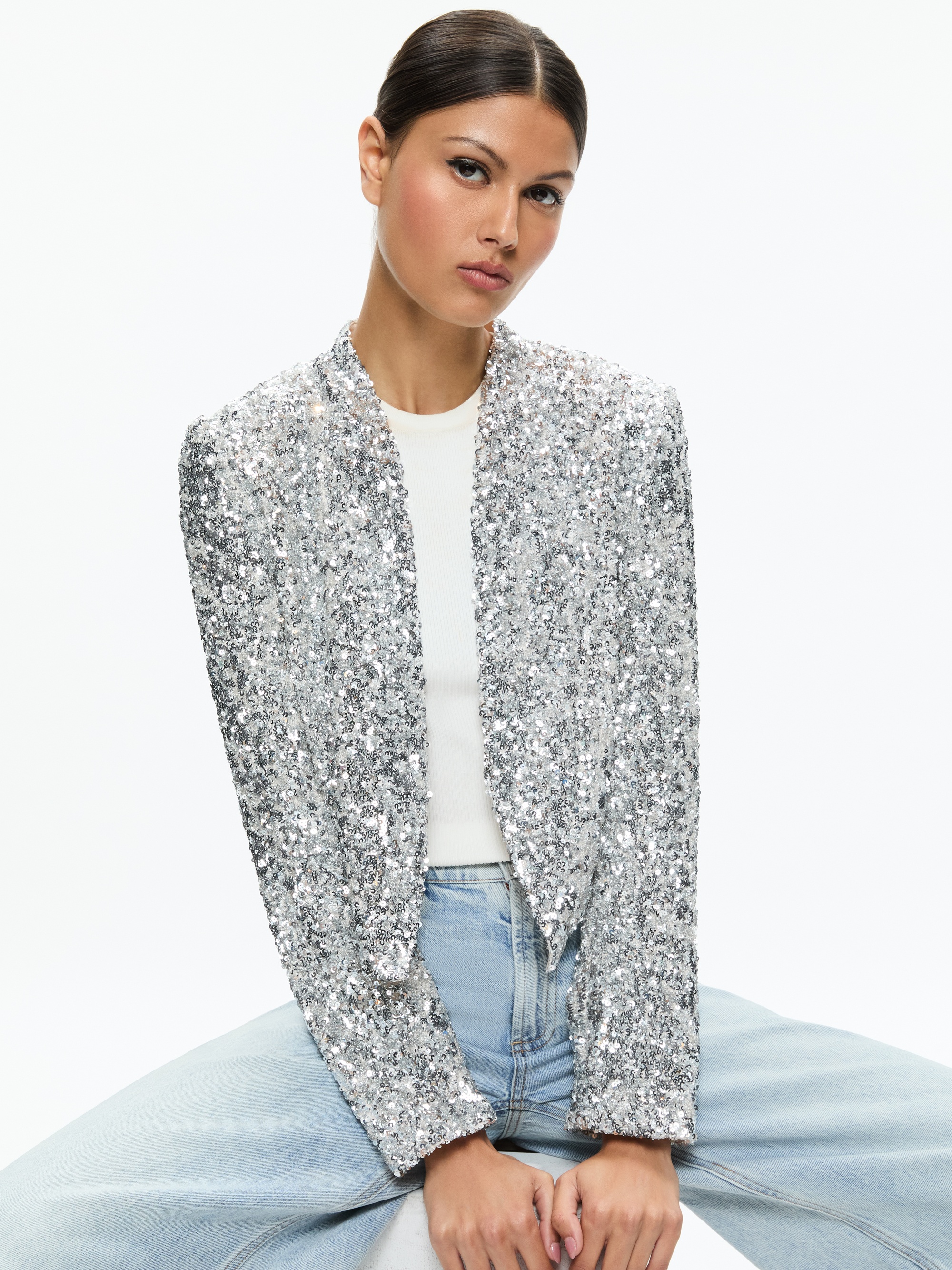 NEW HARVEY SEQUIN OPEN FRONT JACKET - 6