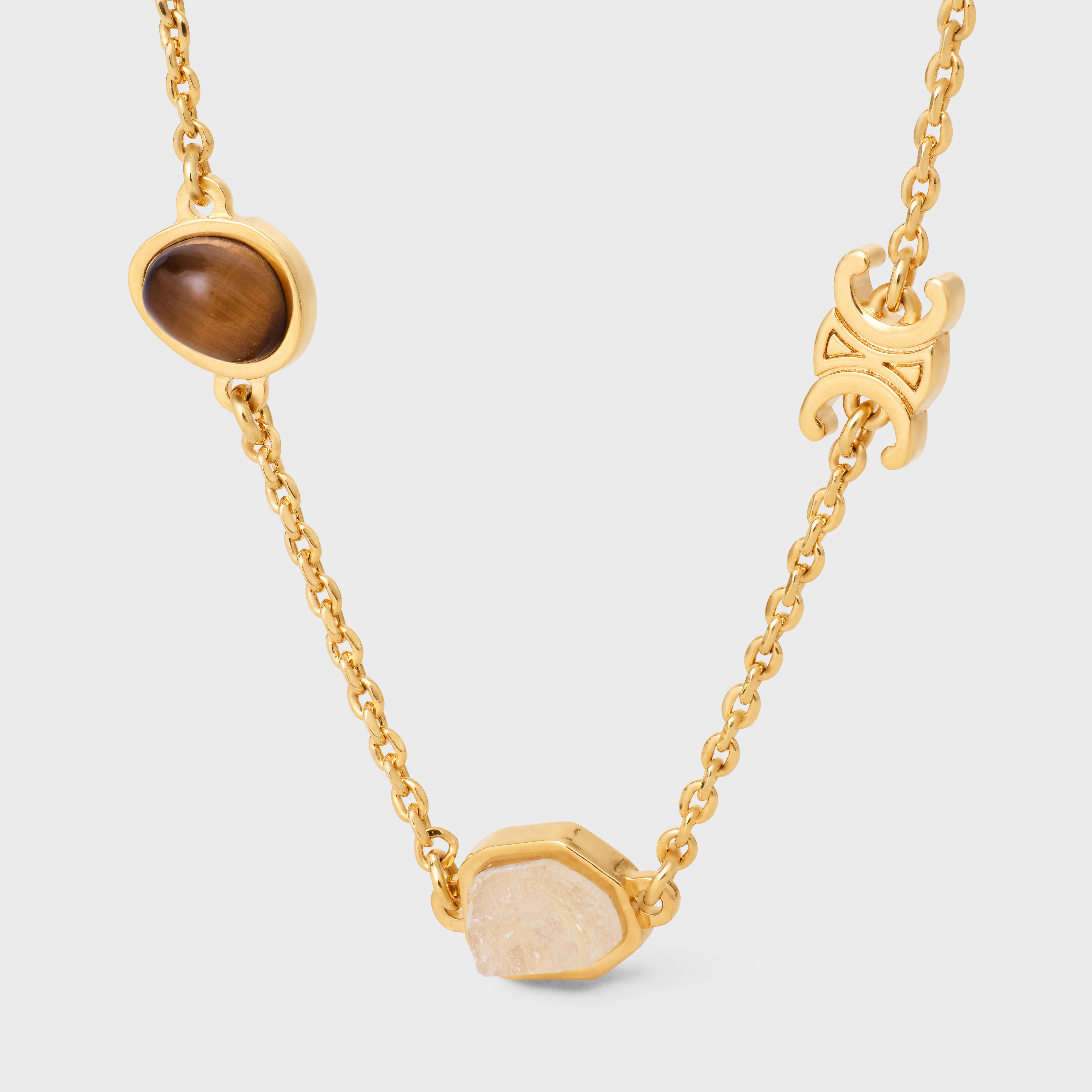 Triomphe Indie Bracelet in Brass with Gold Finish, Rutilated Quartz, Pink Quartz and Tiger Eye - 2