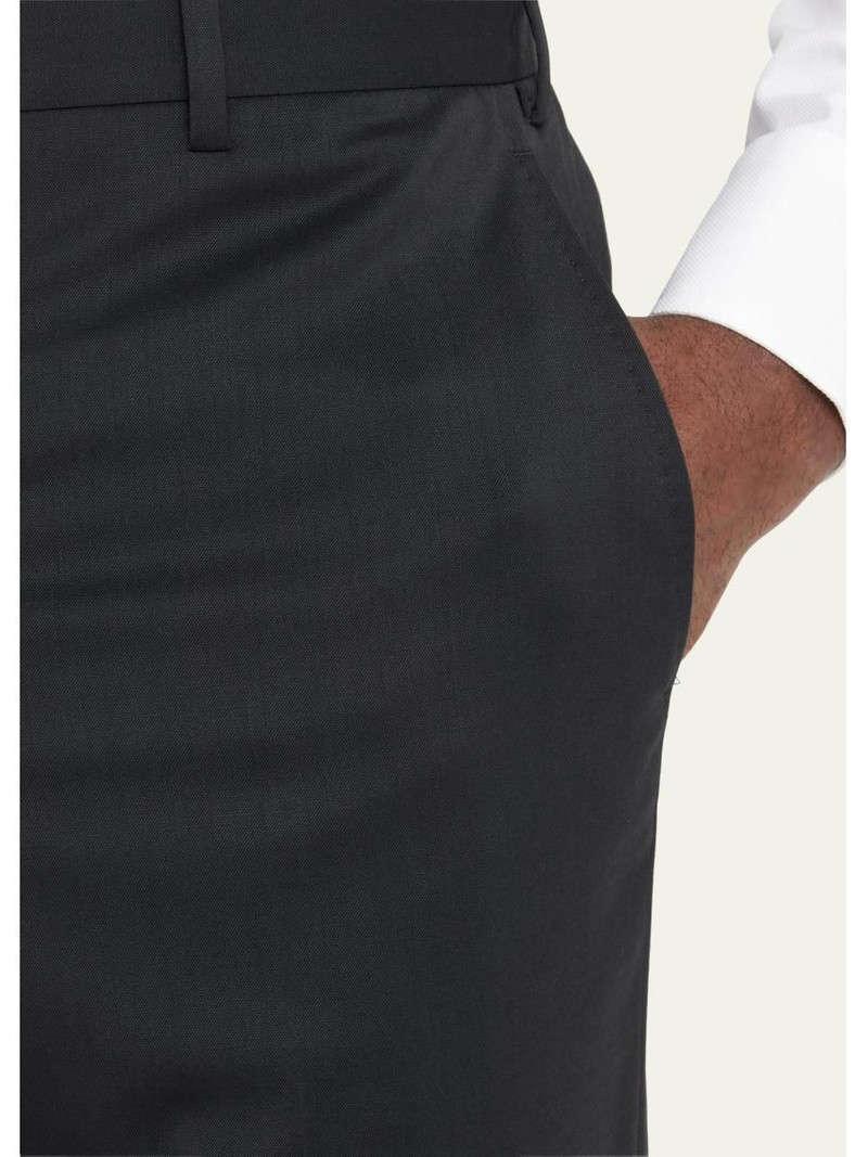 Basic Wool Flat-Front Trousers, Black 5