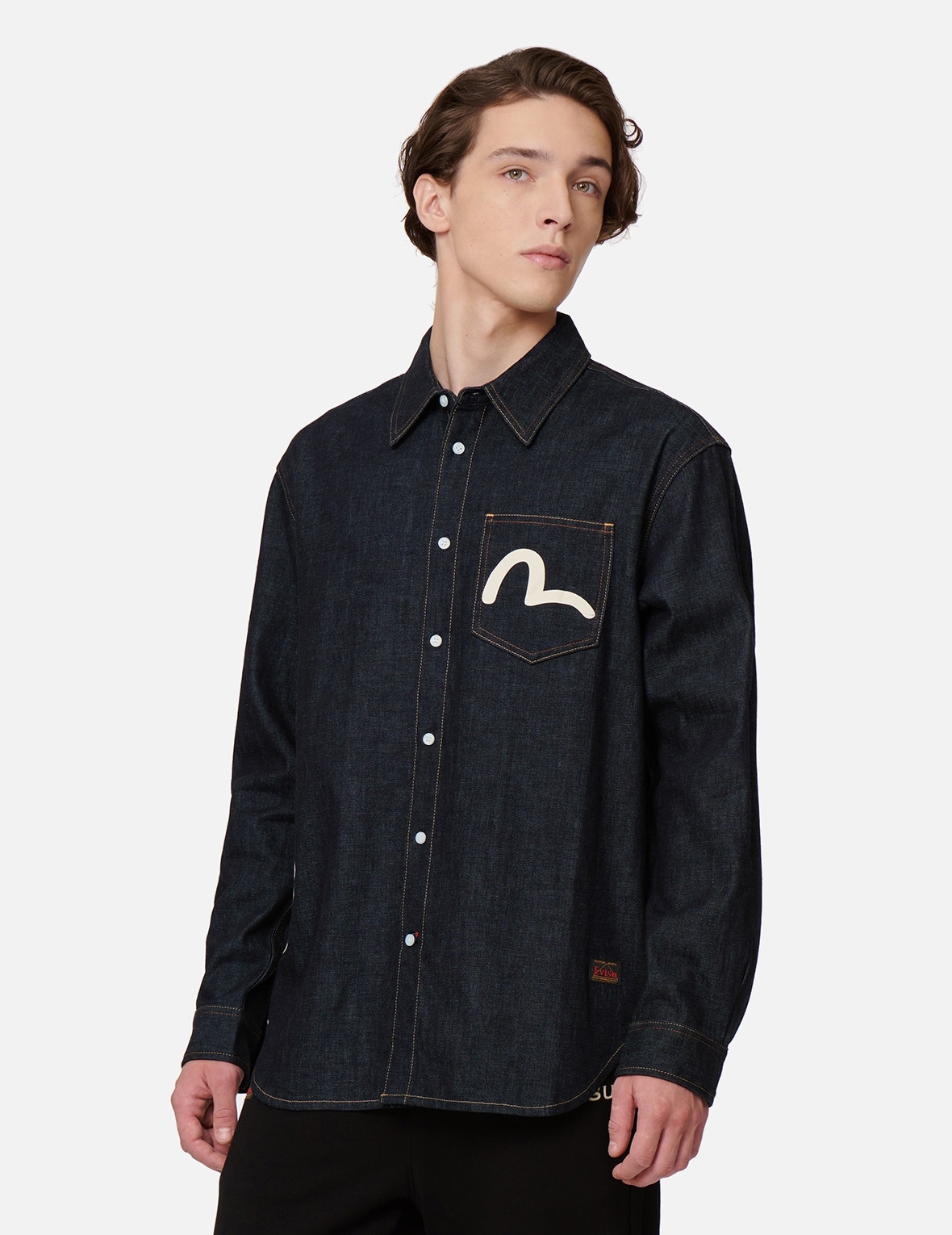 “THE FISHERMAN GOD OF FORTUNE” PRINT DENIM SHIRT - 8