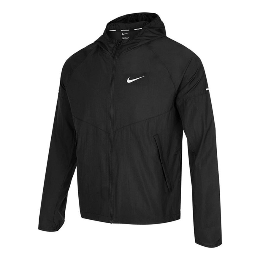 Nike As Men's Nk Rpl Miler JKT Jacket Reflective Logo Print Woven Sports Hooded Jacket Men's Black D - 1