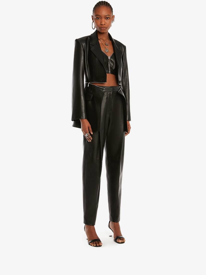 Leather Pleated Trouser in Black - 3
