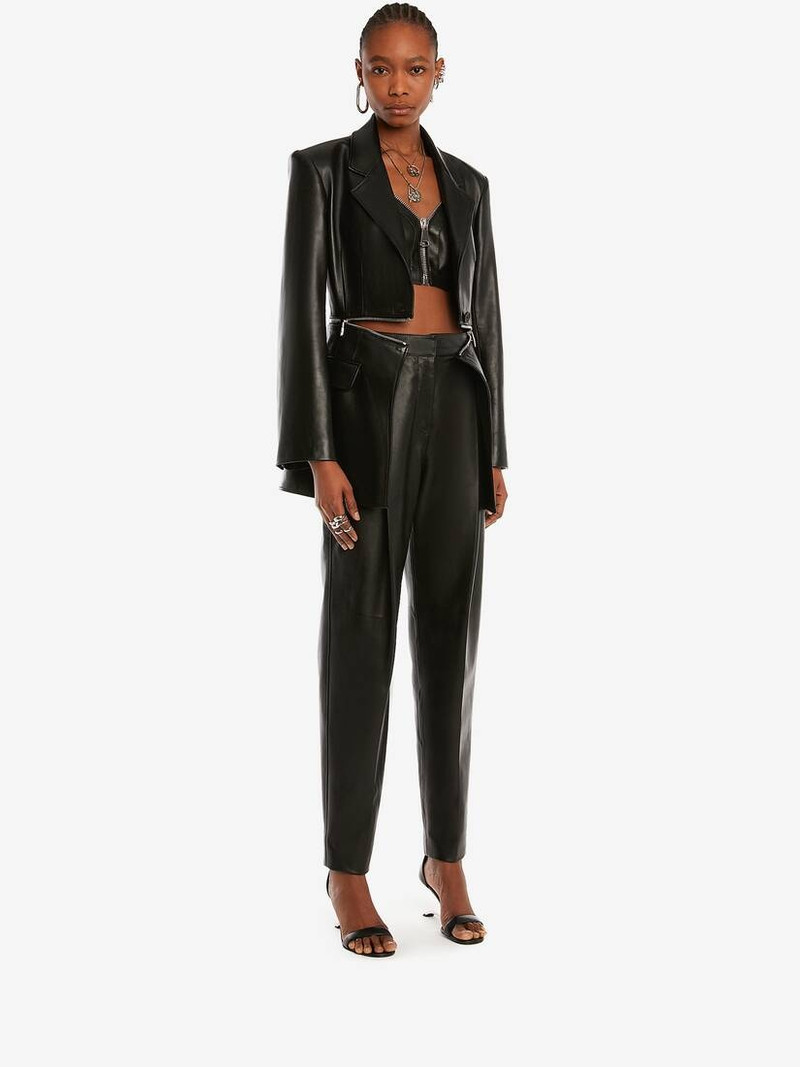 Leather Pleated Trouser in Black 3