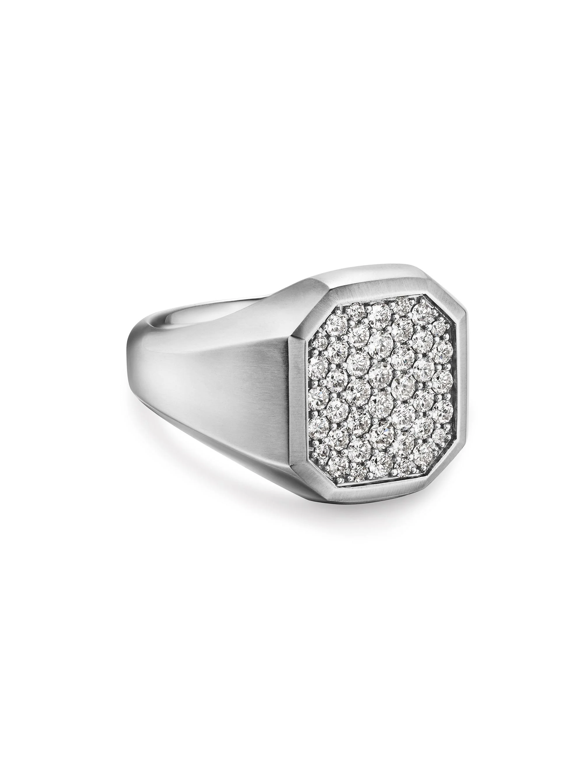 Men's Streamline Signet Ring in Sterling Silver - Diamond - 1